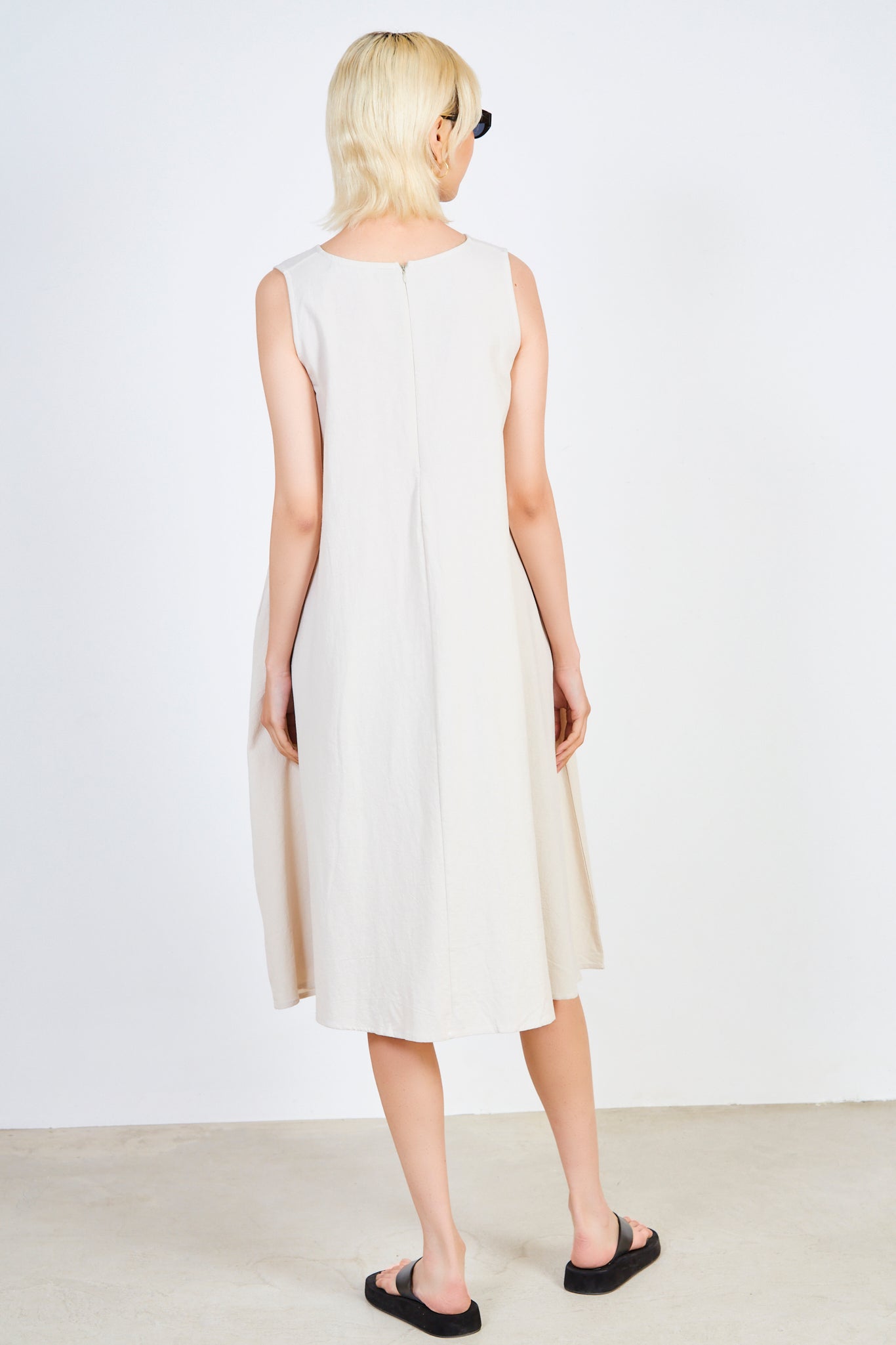 Oatmeal linen blend tank midi dress_2