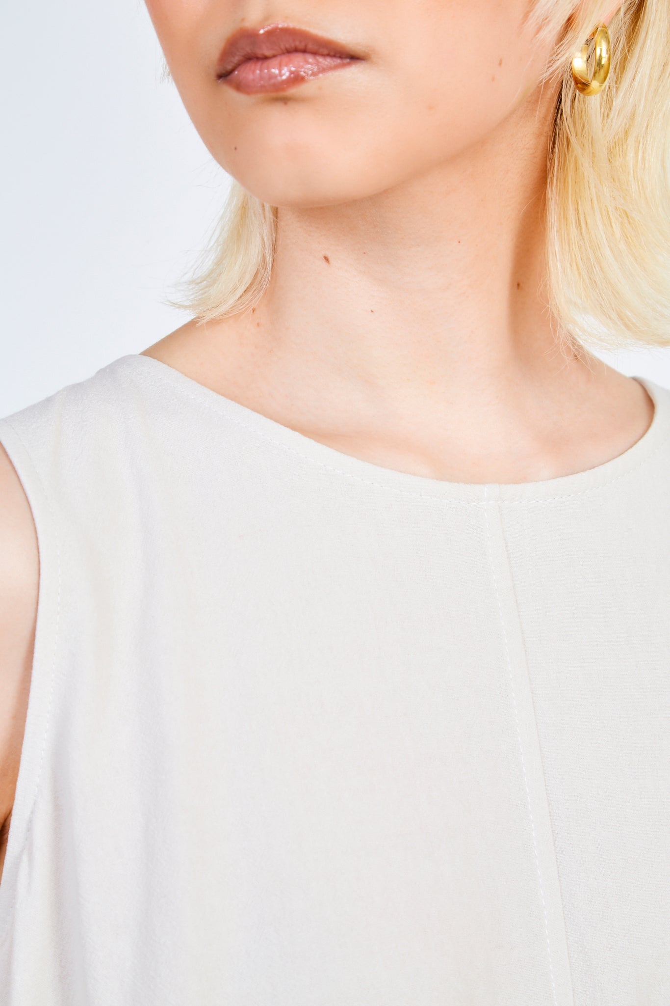 Oatmeal linen blend tank midi dress_4