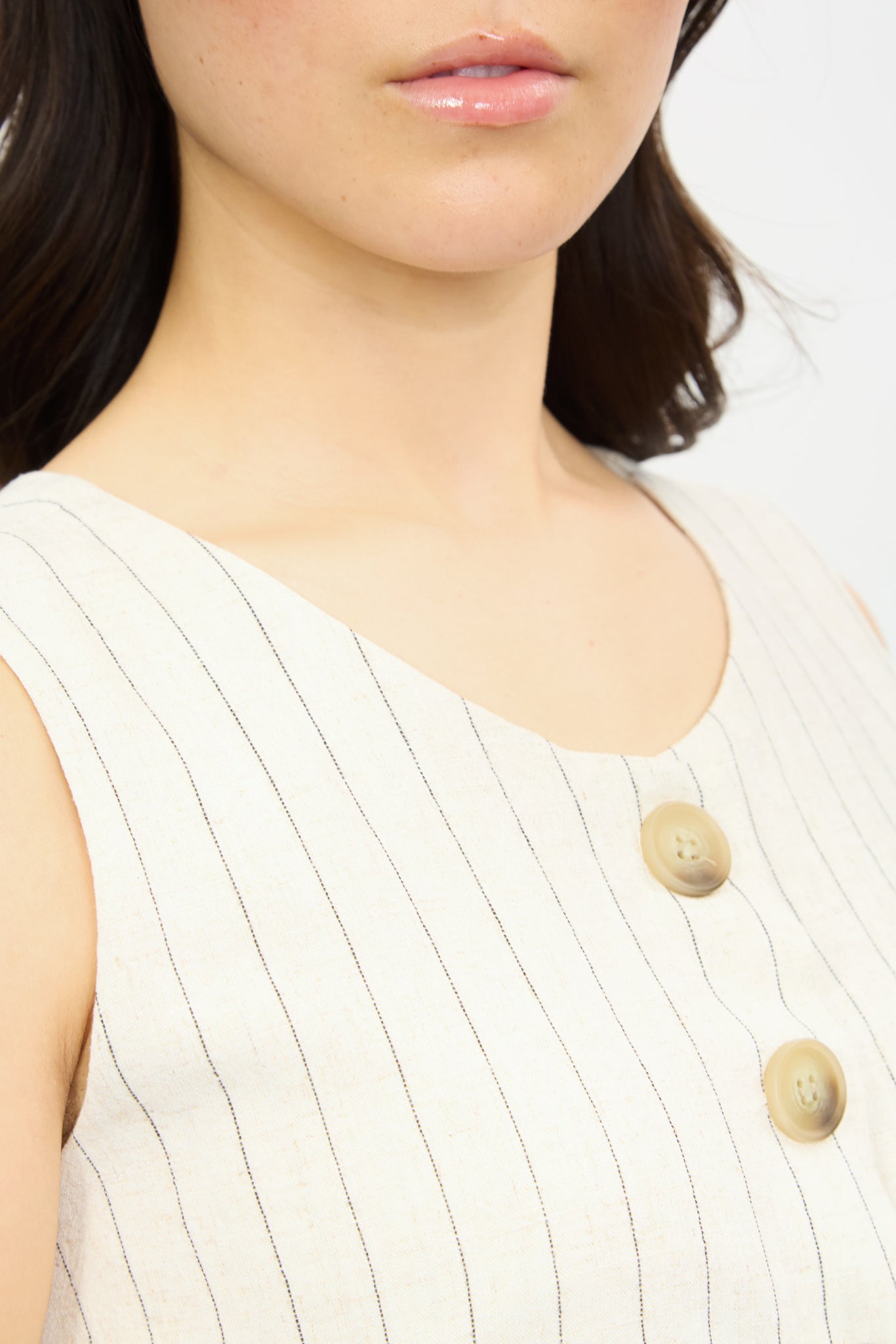 Oatmeal and black pinstripe button front tank_3