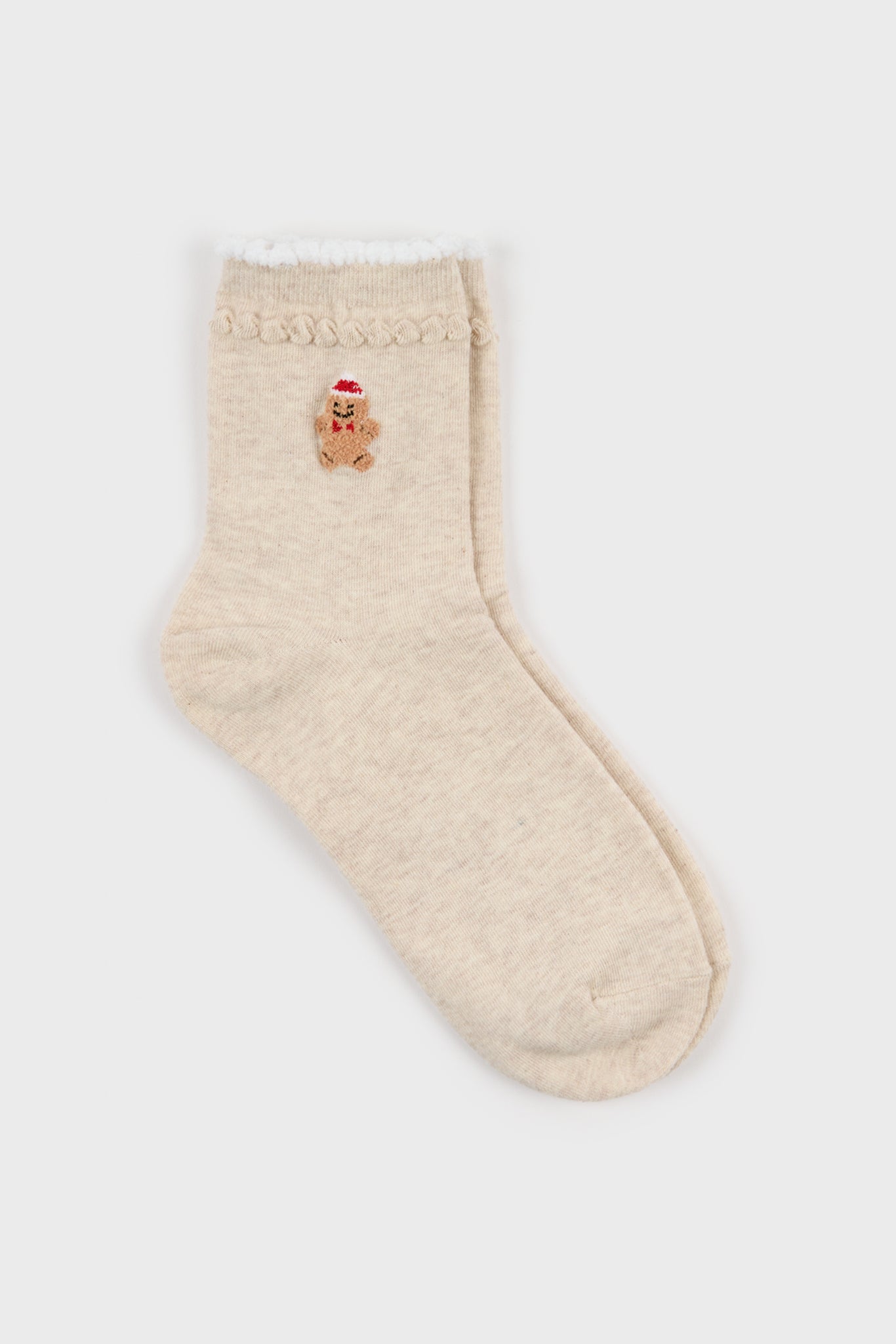 Oatmeal white trim tiny gingerbread man socks_1