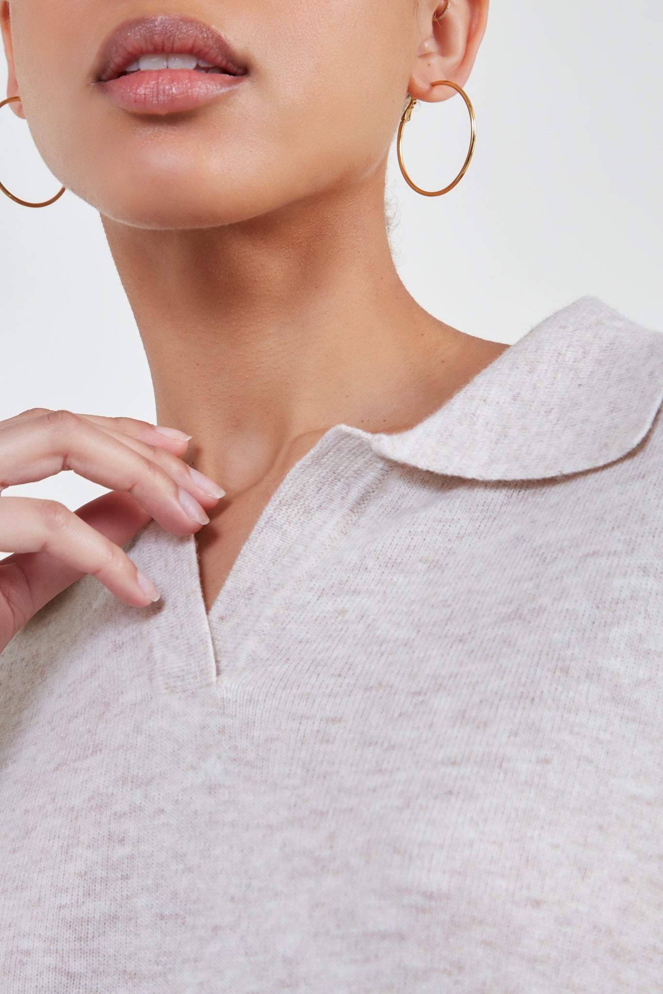 Oatmeal polo knit top_5