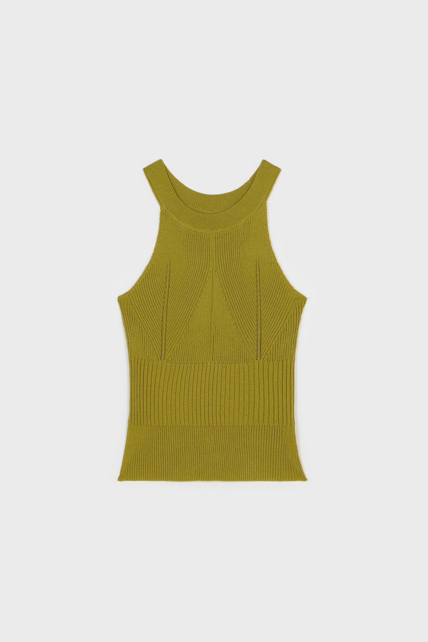 Olive green thin ribbed halter neck knit tank_1