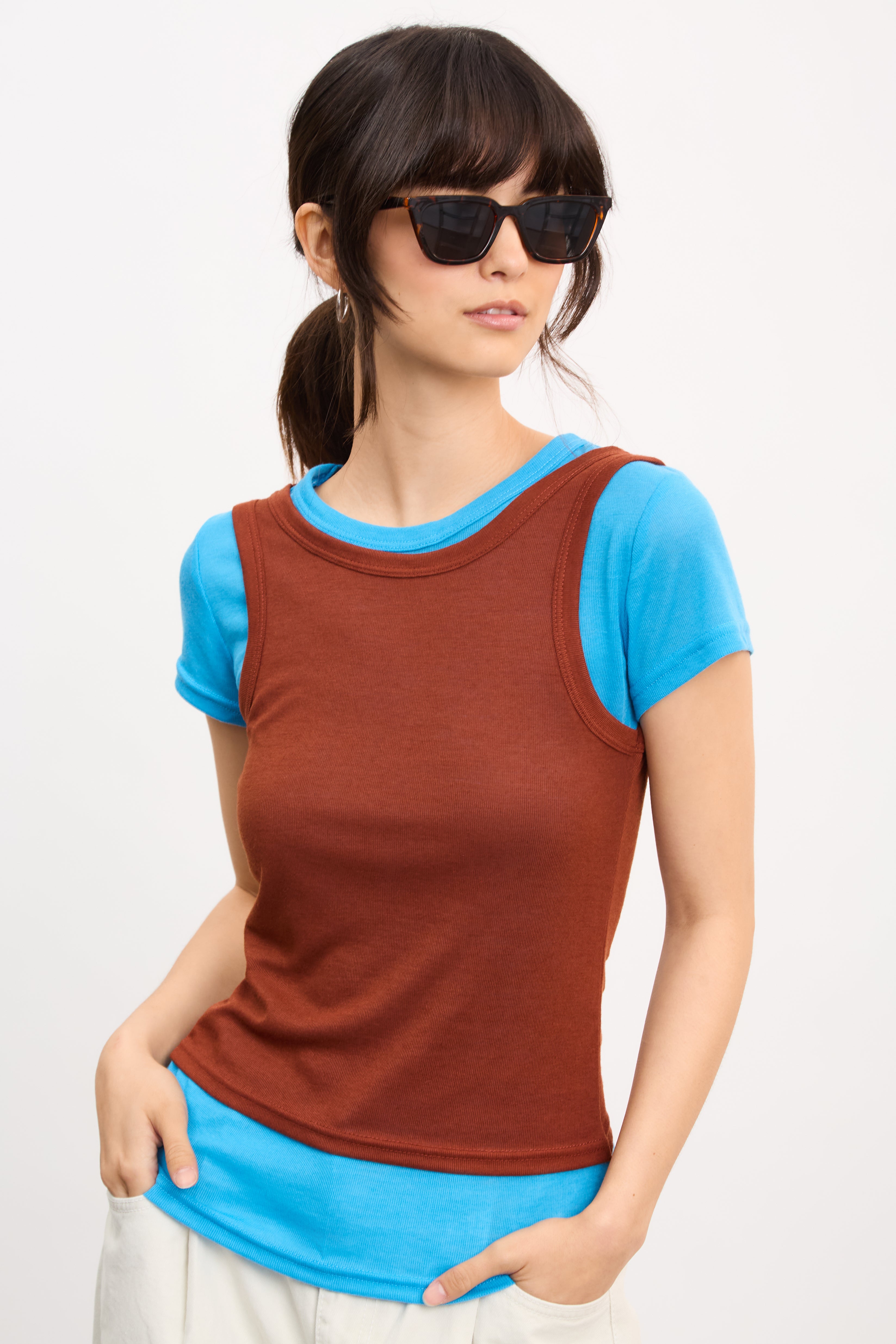 Orange and blue tank layered T-shirt_2