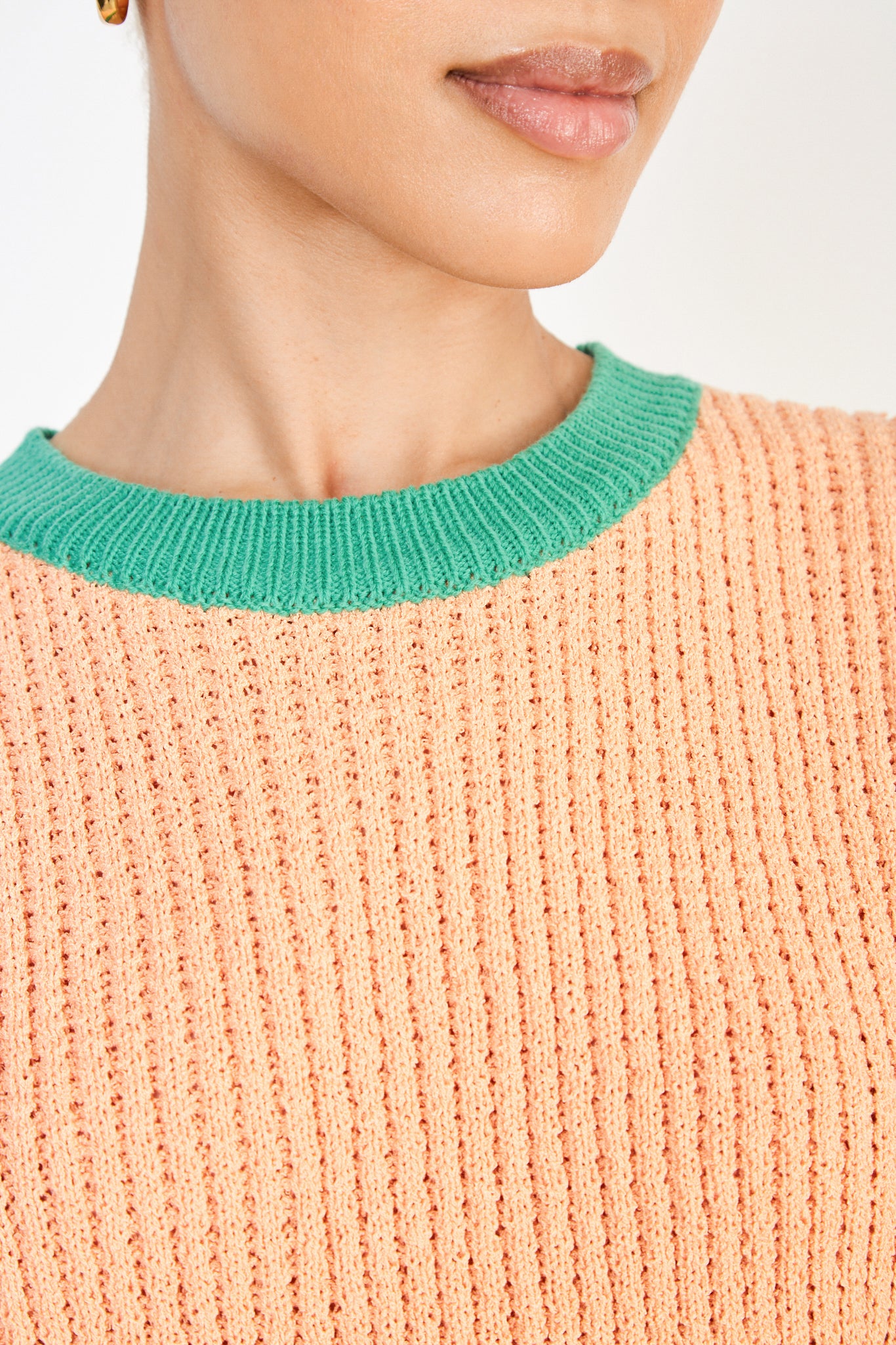 Orange and green colorblock waffle knit sweater vest_3