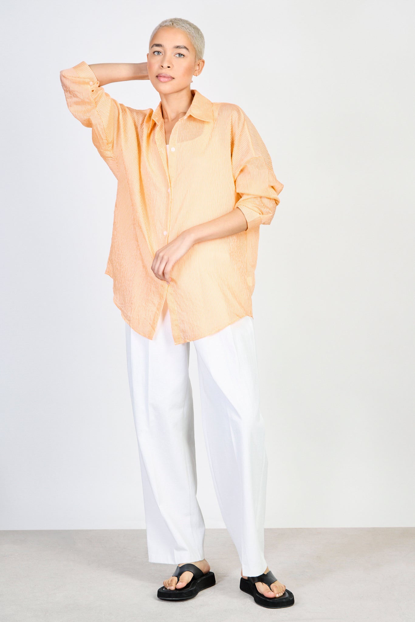 Orange and white thin striped relaxed fit shirt_5