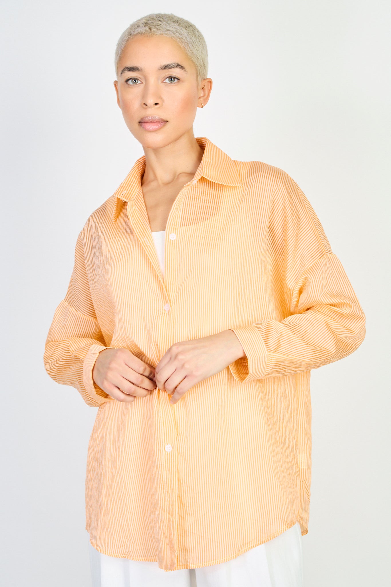 Orange and white thin striped relaxed fit shirt_1
