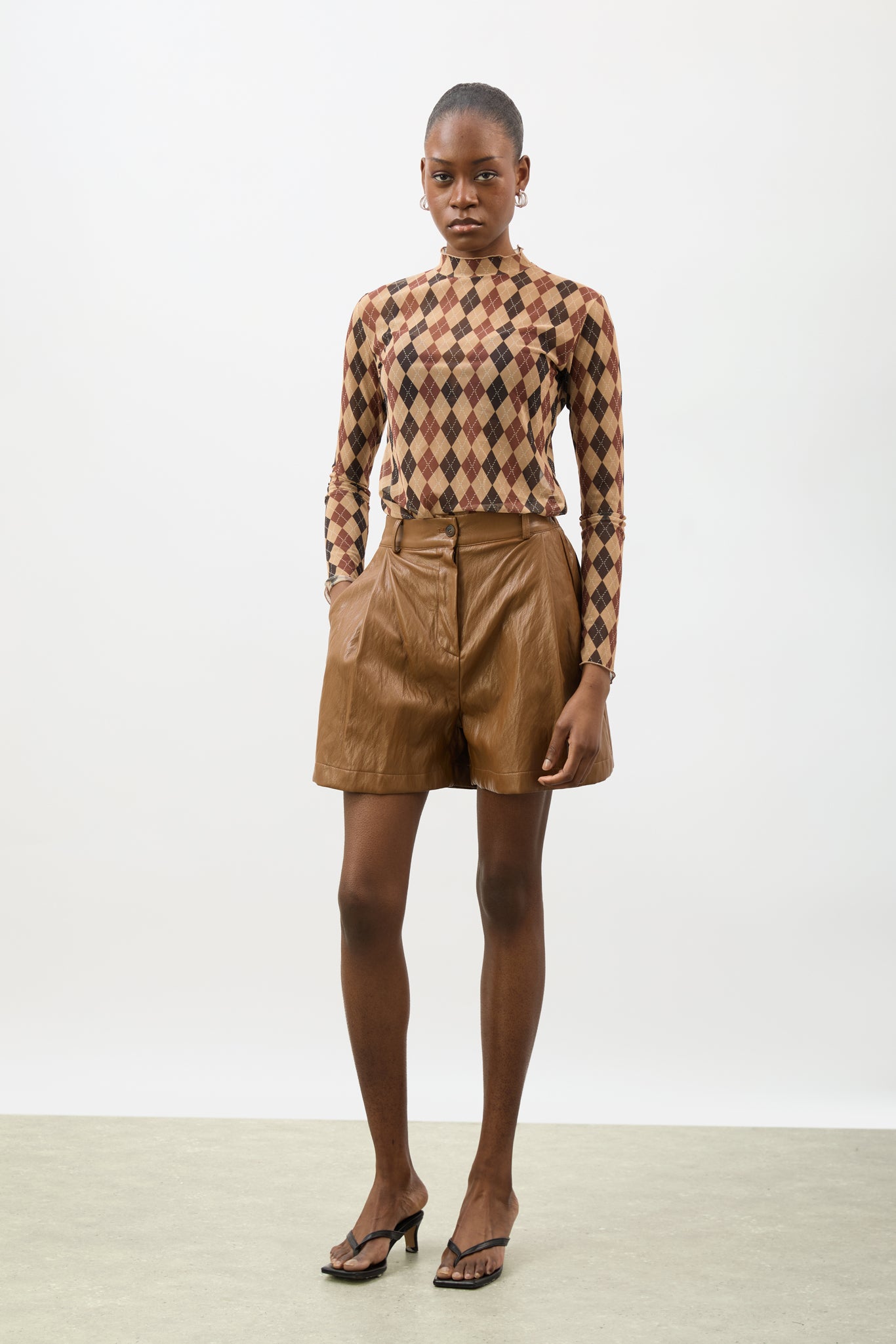 Orange brown and caramel argyle sheer long sleeve top_4