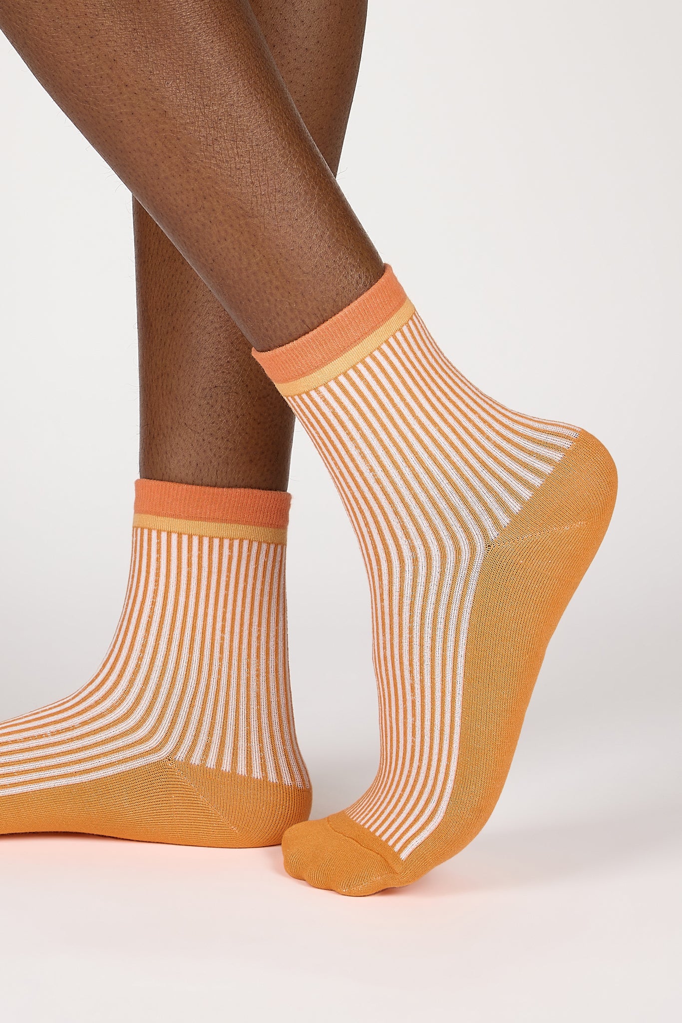 Orange ribbed light blue trim socks_2