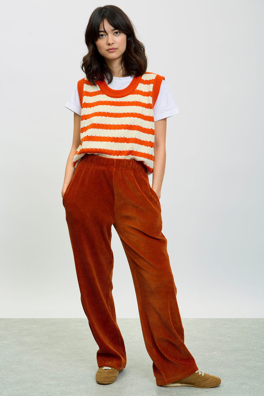 Orange thick wale drawstring trousers_4