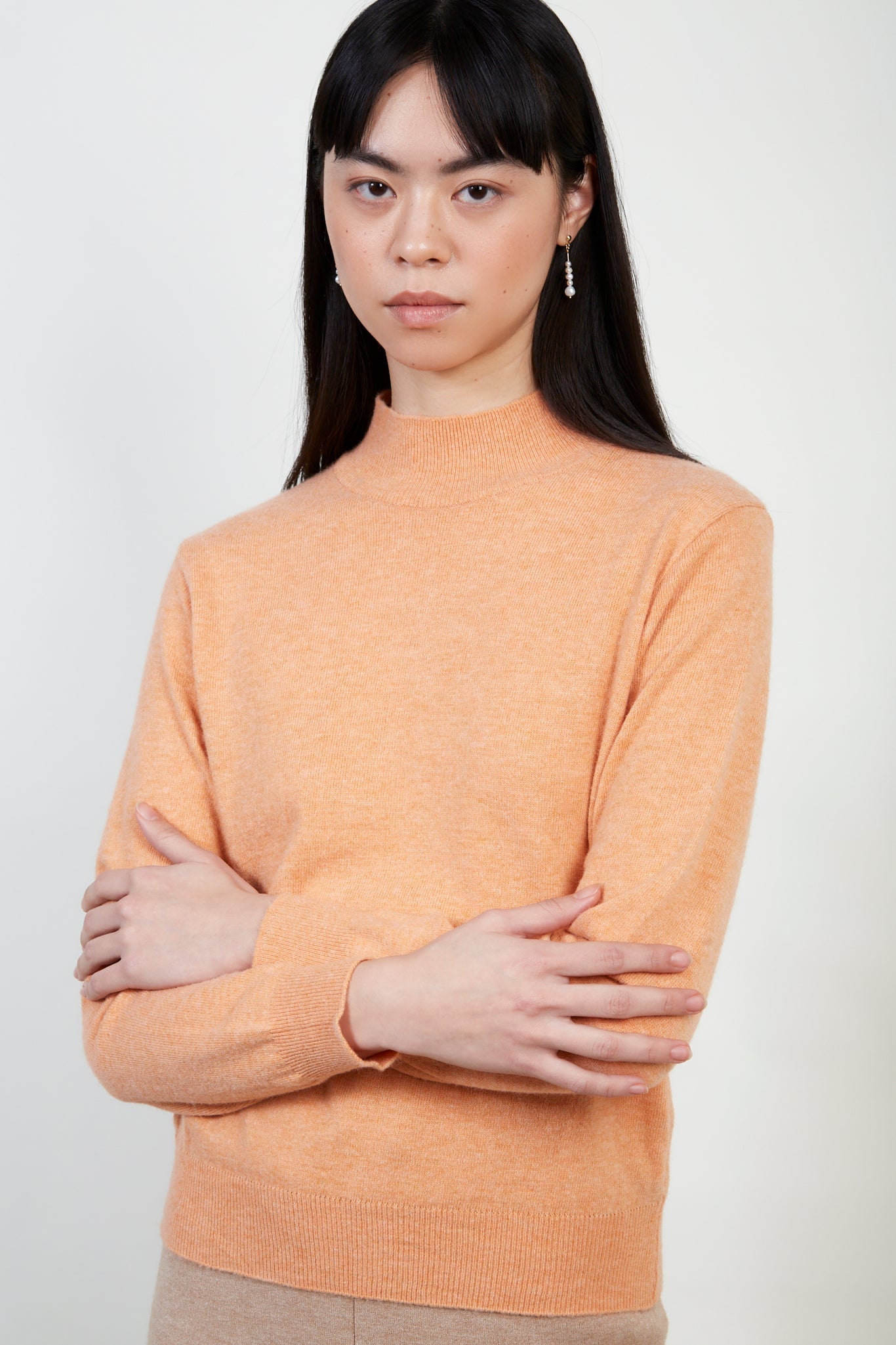 Orange alpaca blend mock neck knit top_1