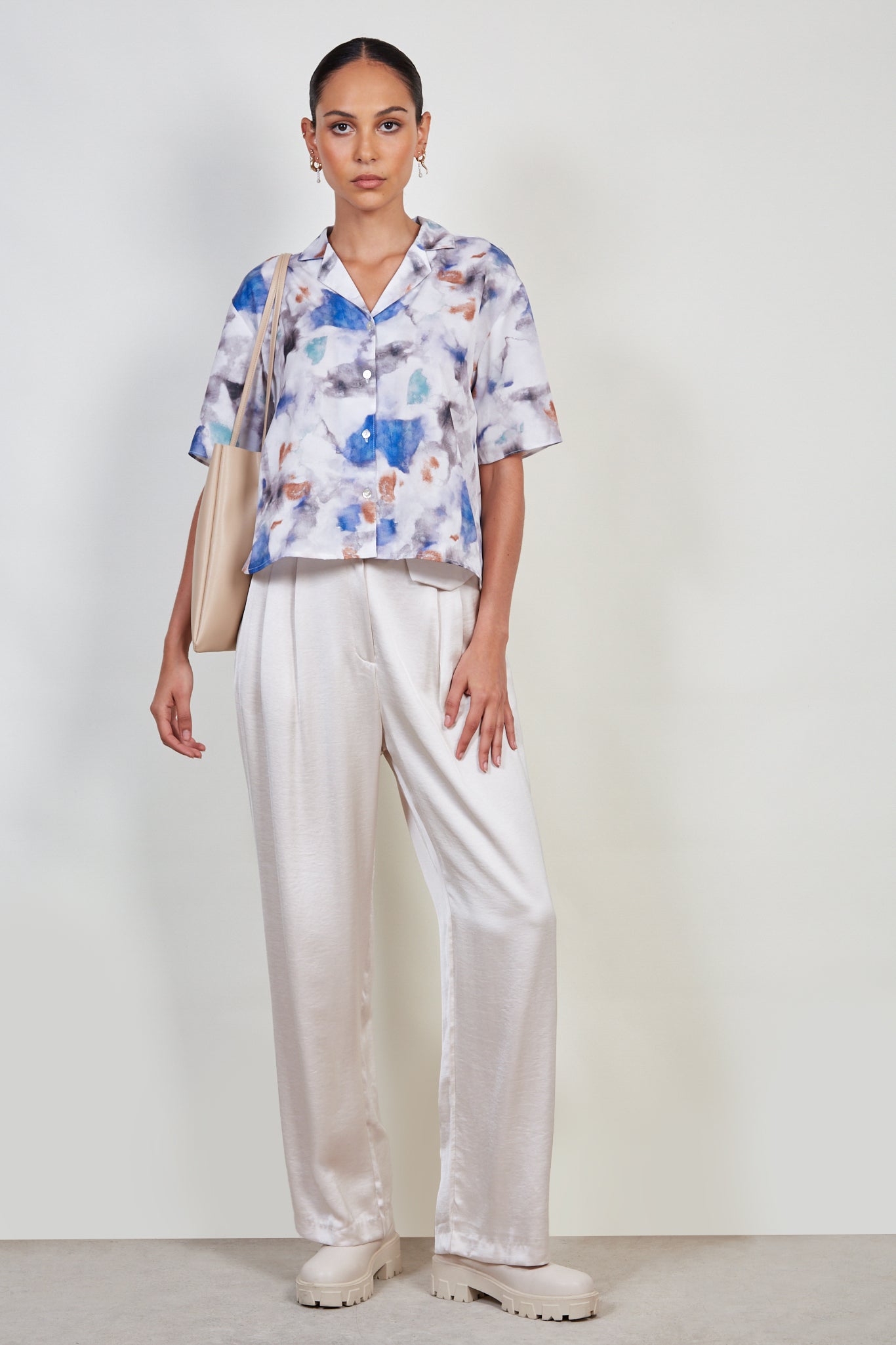 Orange and blue watercolour print shirt_2