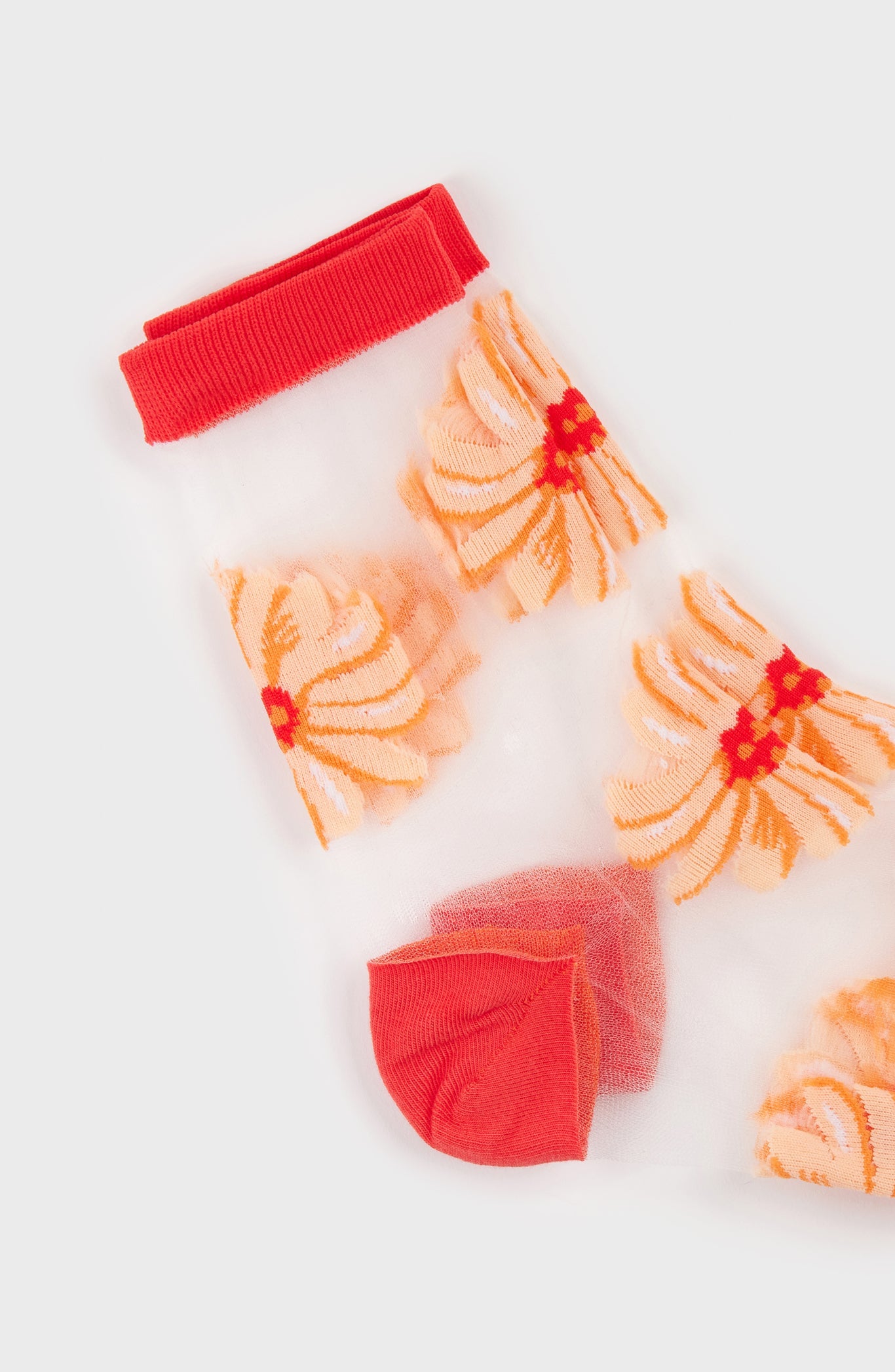 Orange sheer floral socks_3