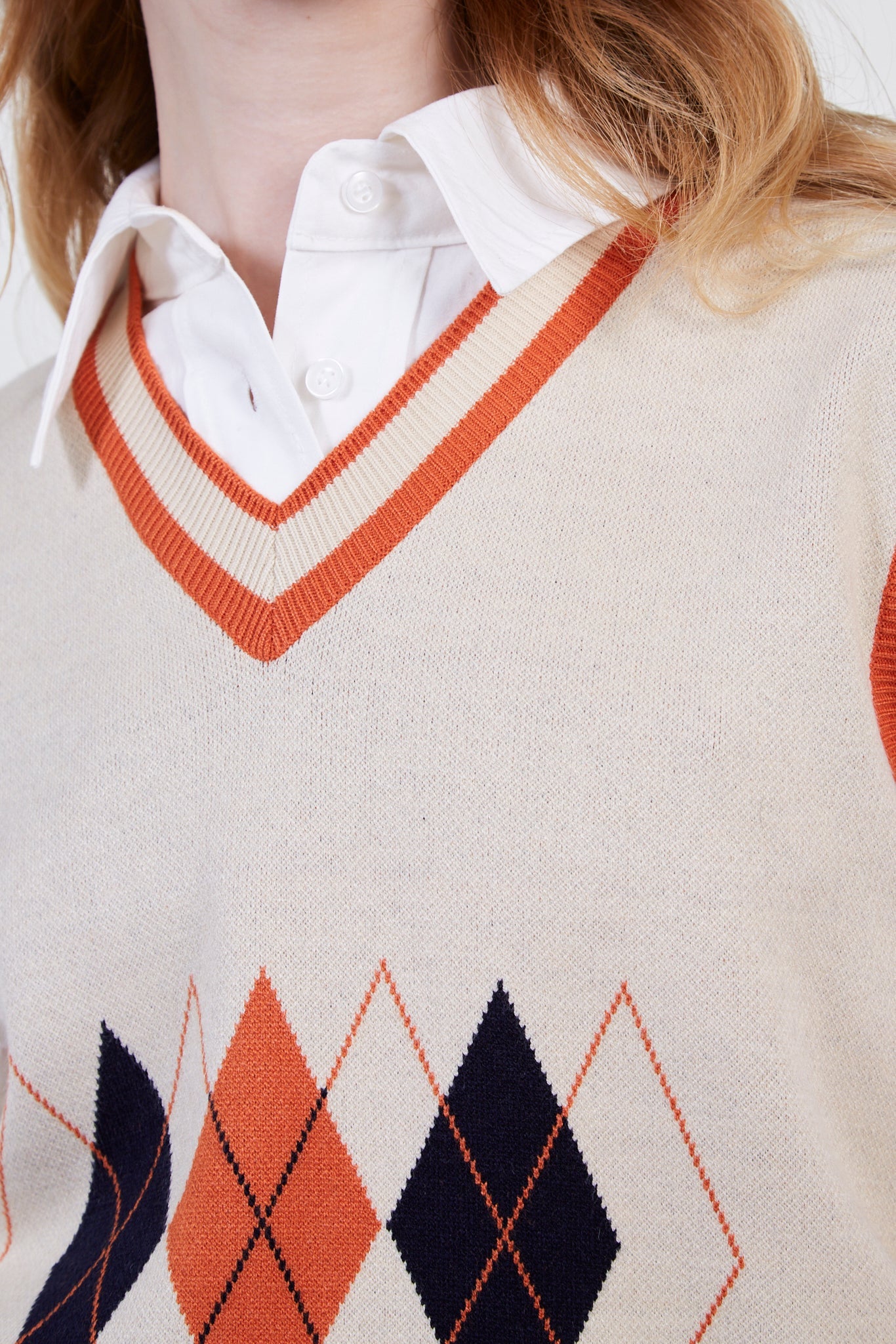 Orange varsity trim argyle vest_3
