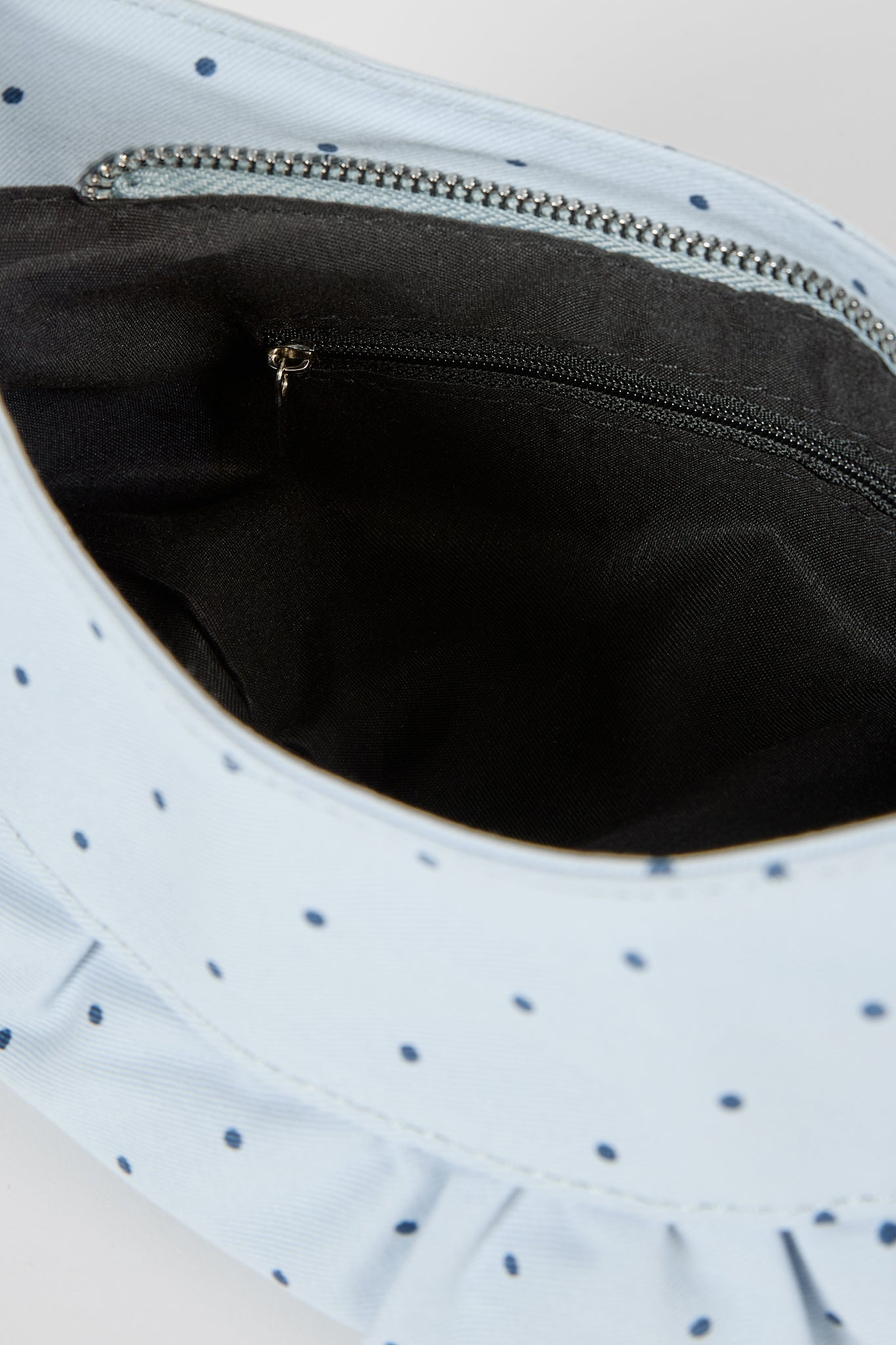 Pale blue tiny polka dot ruched curve shoulder bag_3
