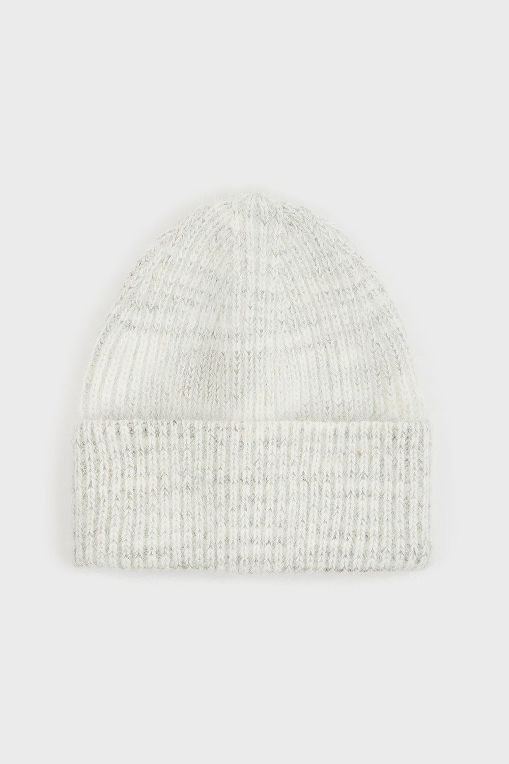 Pale grey ribbed angora blend beanie hat_3