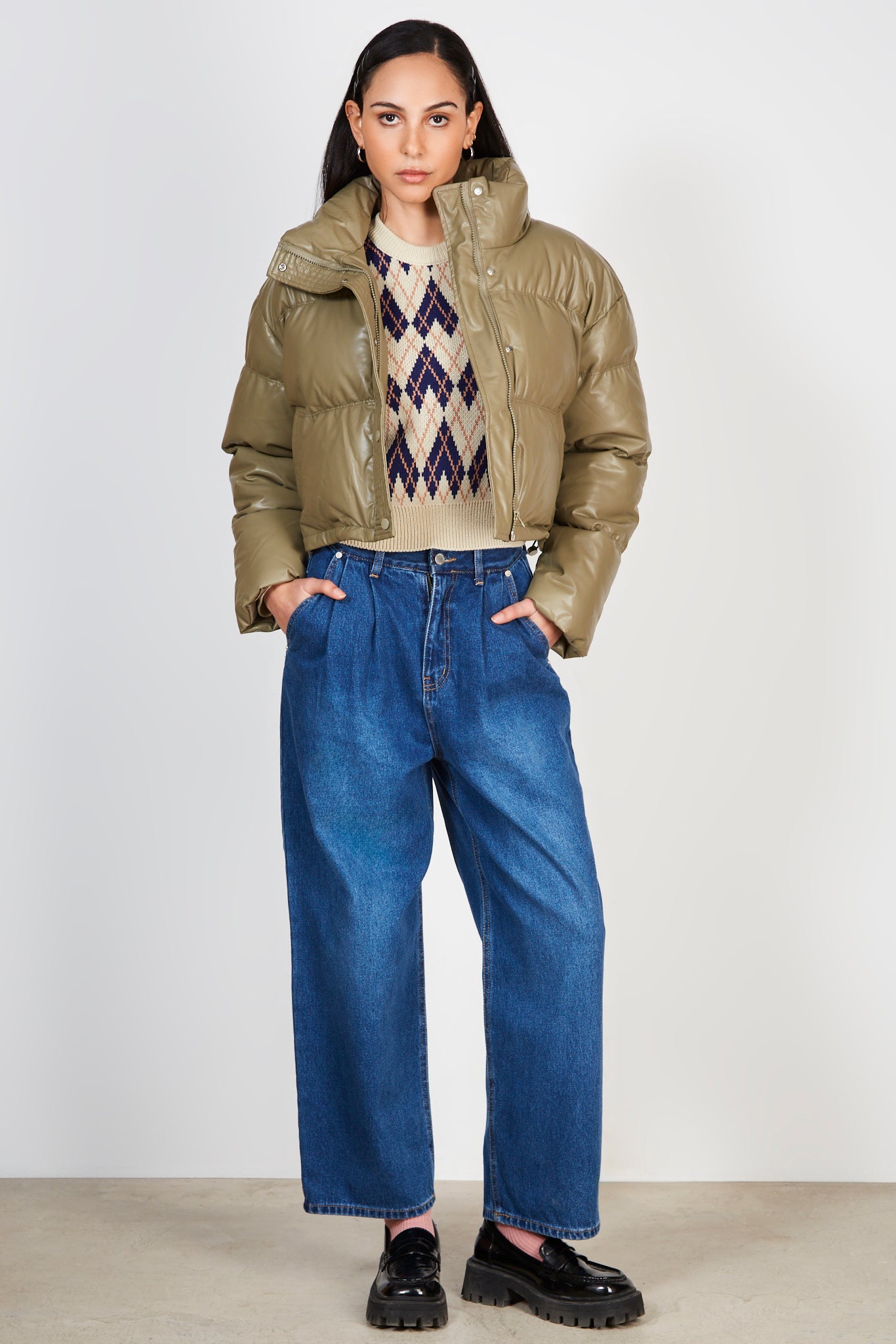 Pale khaki vegan leather puffer jacket_4