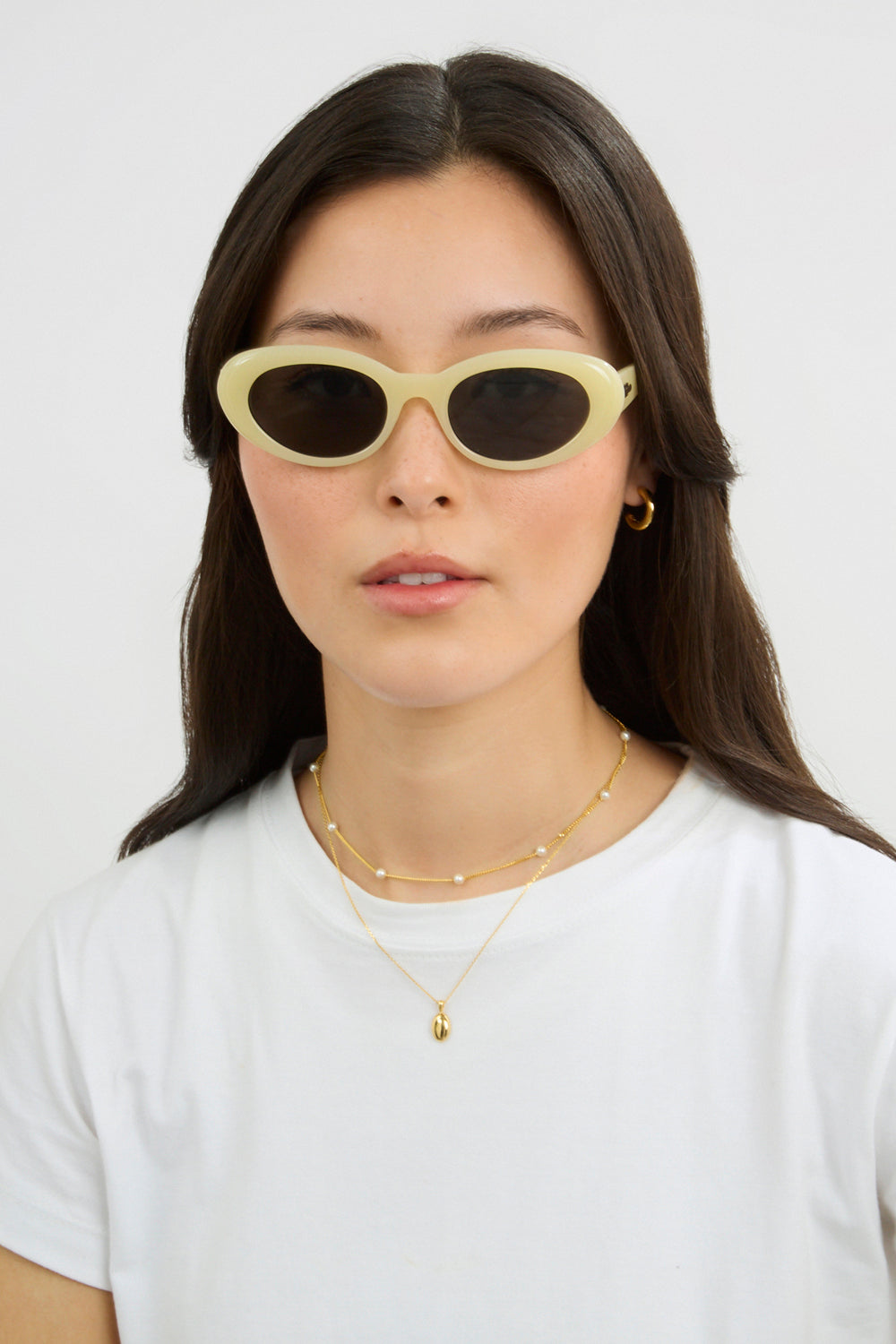 Pale lime yellow rounded cat eye sunglasses_1