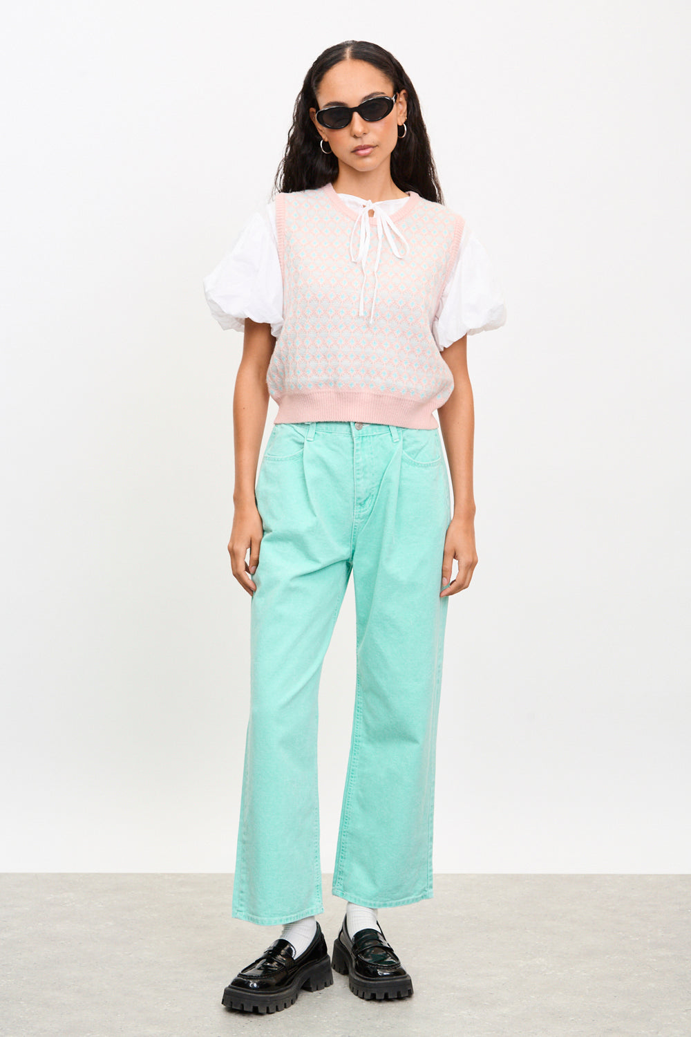 Pale pink and blue wool blend sweater vest_4