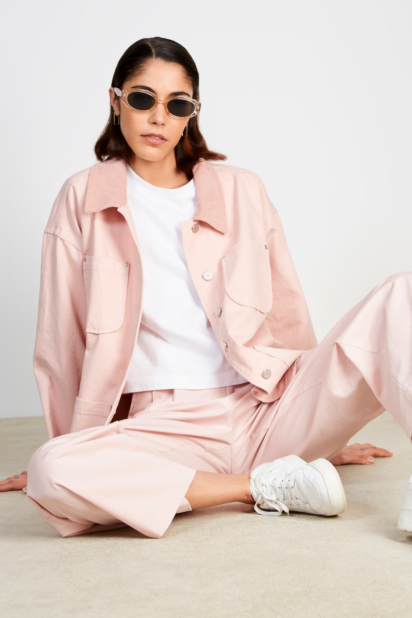 Pale pink cotton twill corduroy collar jacket_5