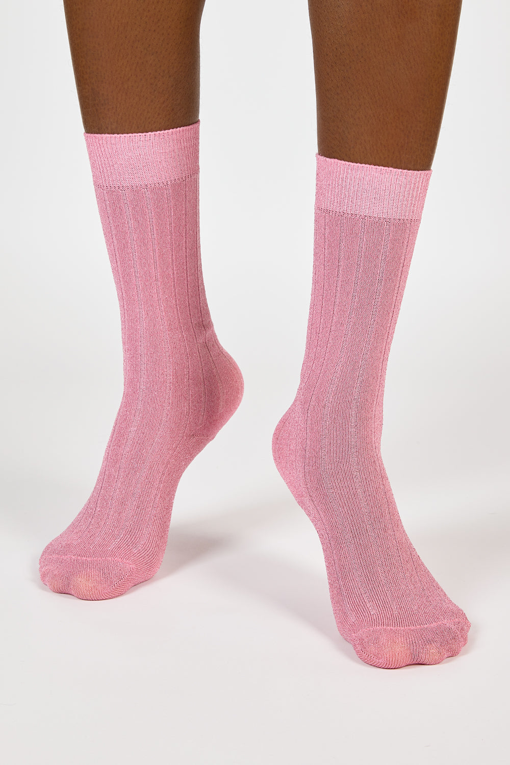 Pale pink glitter long ribbed socks_4