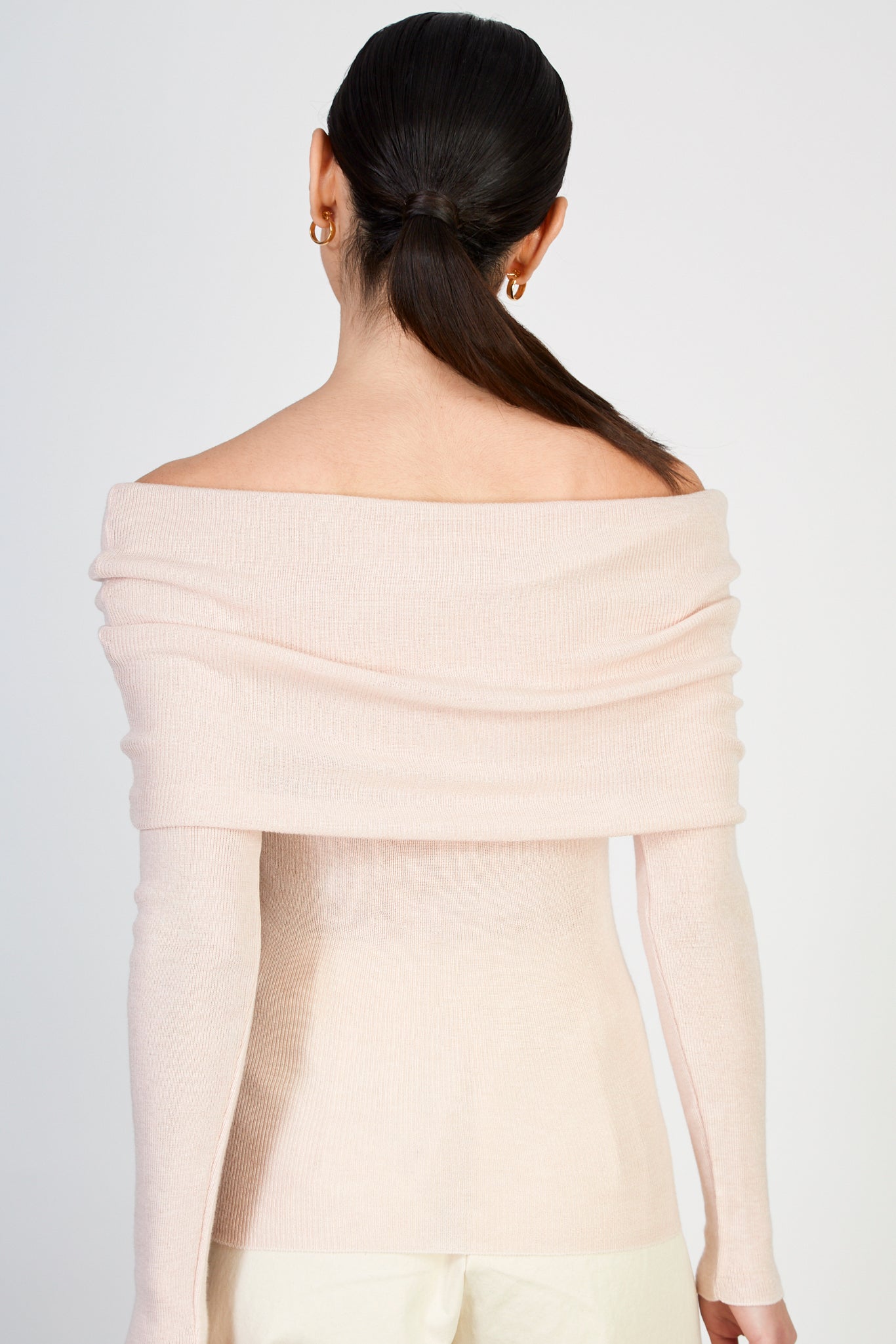 Pale pink off shoulder knit top_2