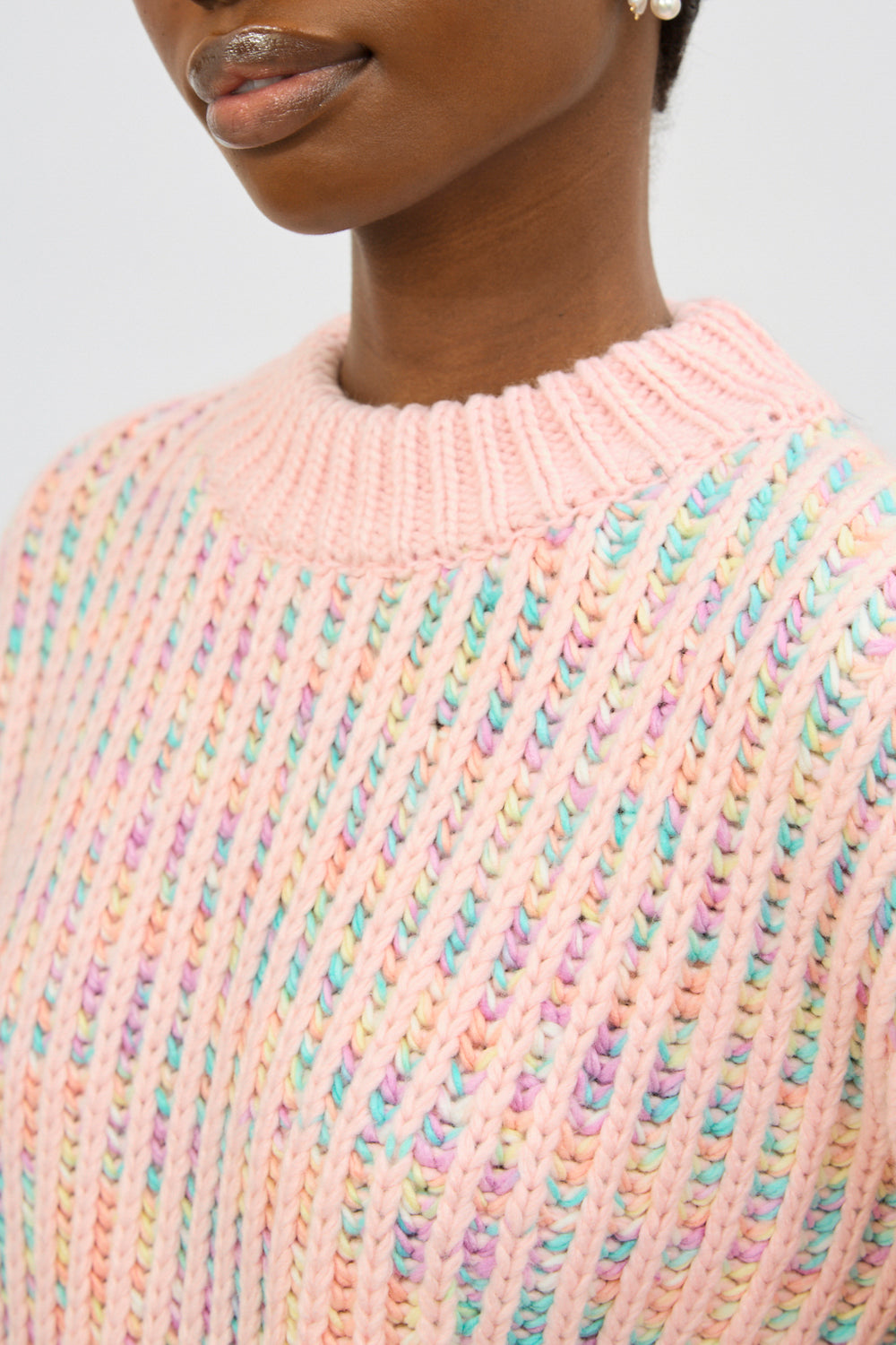 Pale pink rainbow ribbed mock neck jumper_3