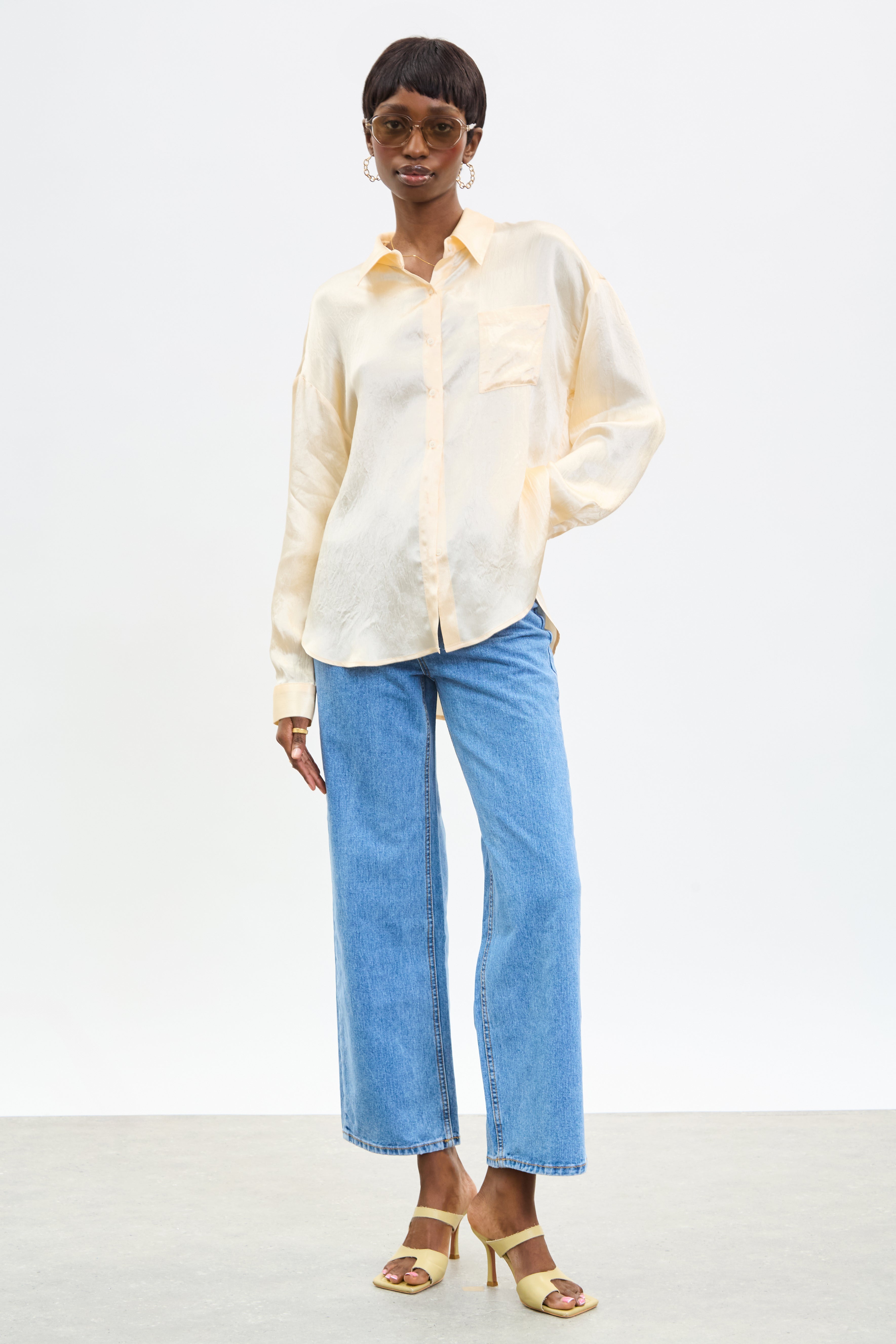 Pale yellow silky shirt blouse_4