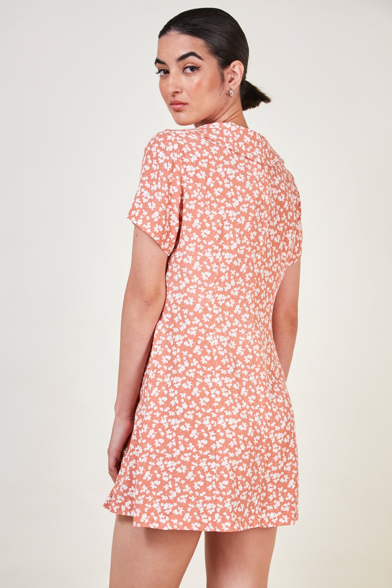Pale orange and white floral print dress_2