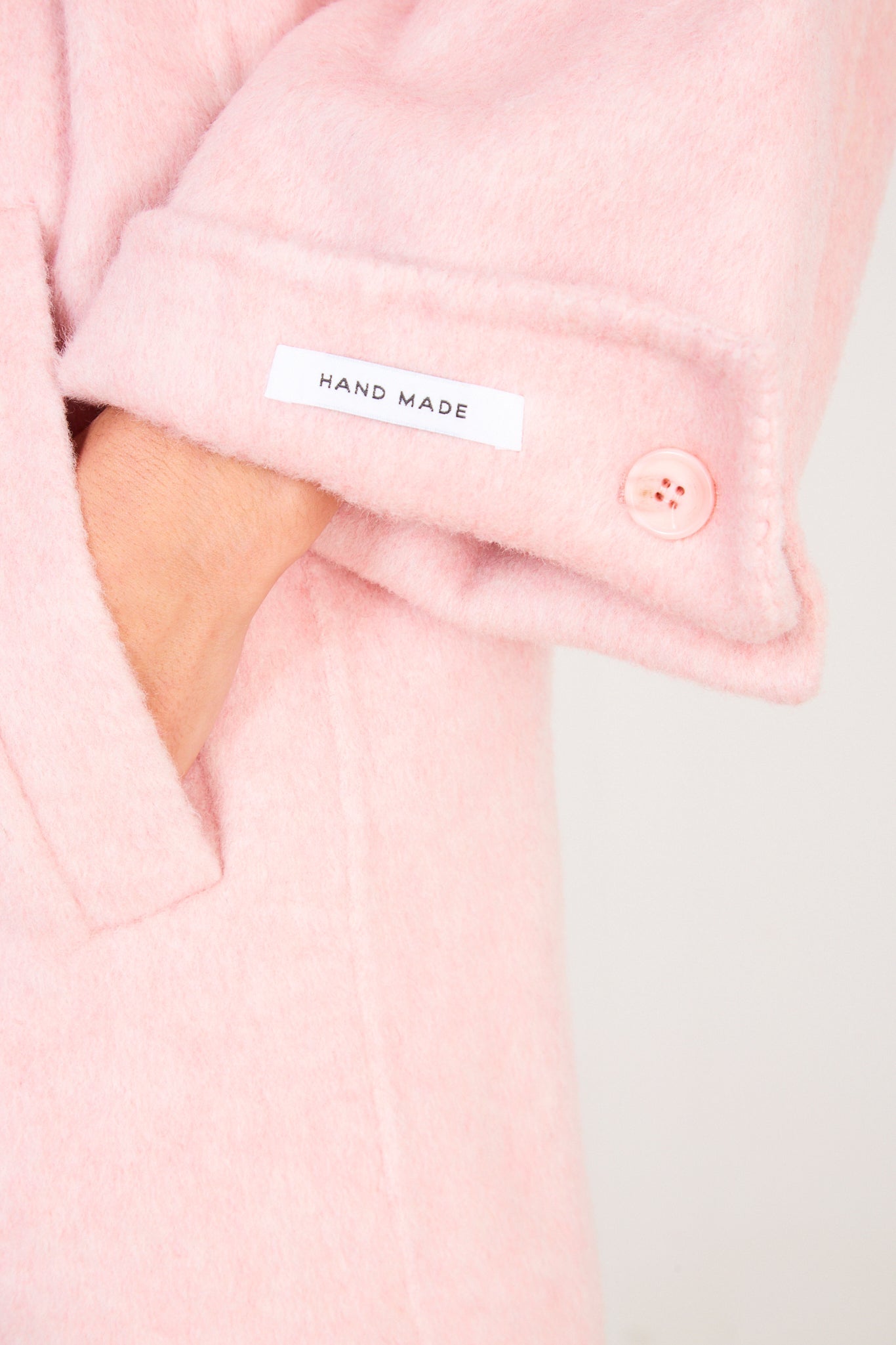 Pale pink wool blend double button belted coat_4