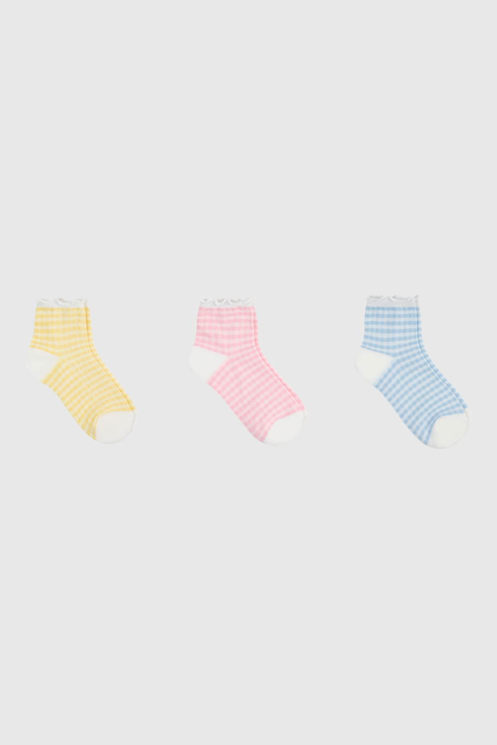 Pastel gingham ruffle trim socks - Set of 3