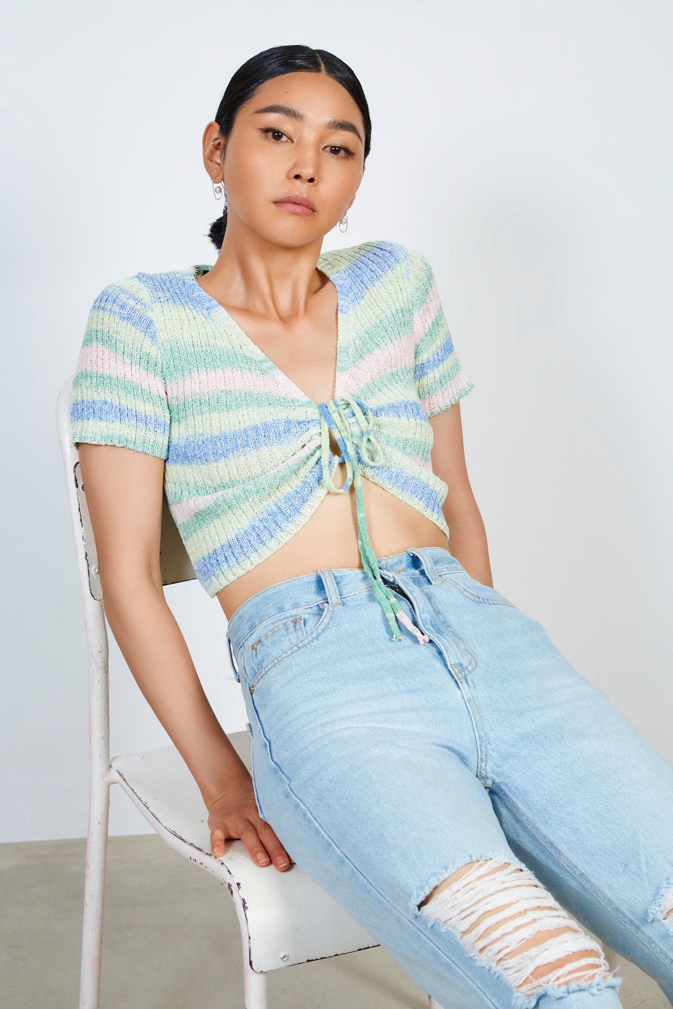 Pastel green pink and blue striped knit tee_5