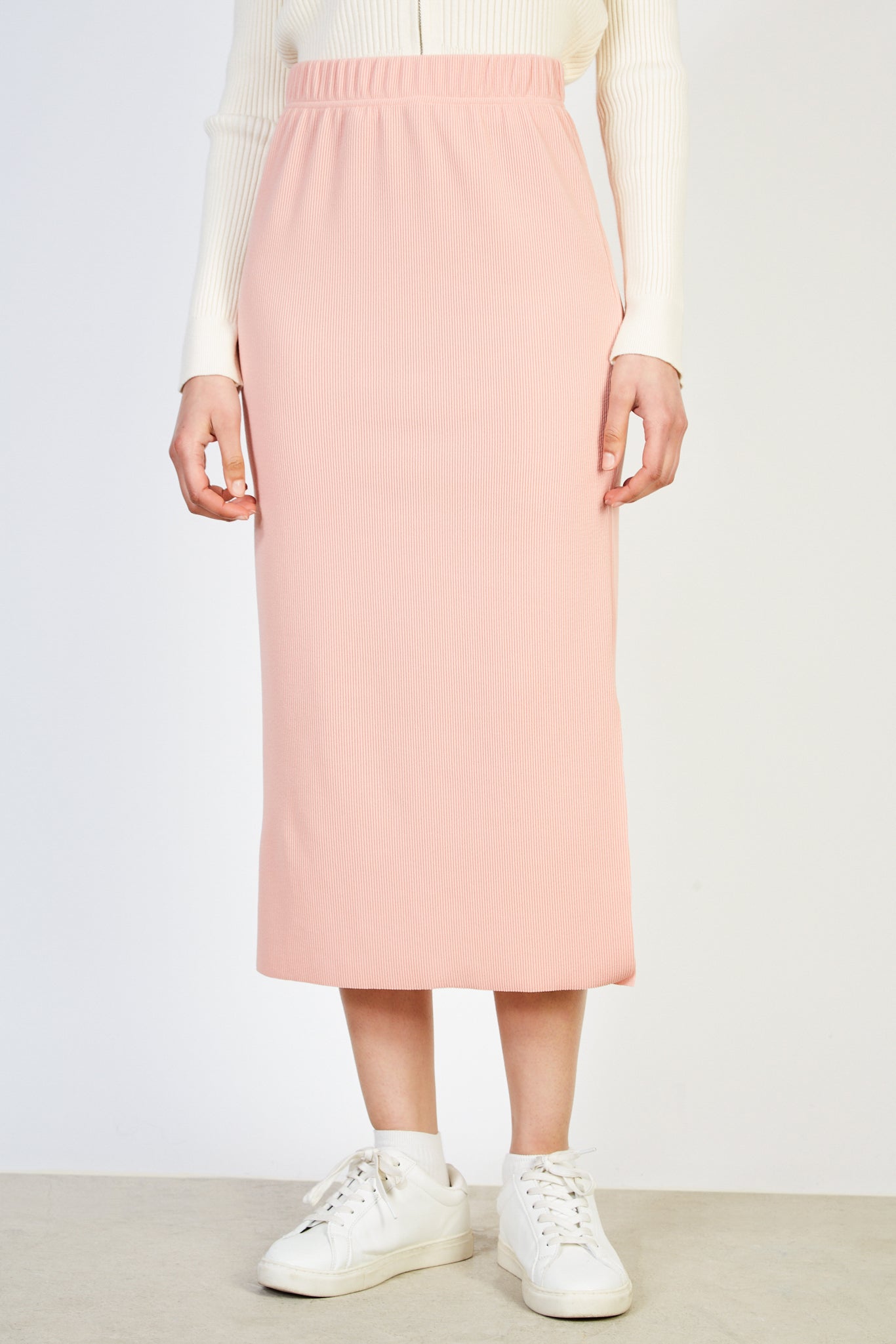 Peach ribbed pencil skirt_1