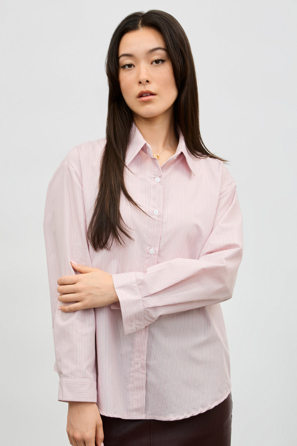Pink an white vertical striped tailored shirt_1