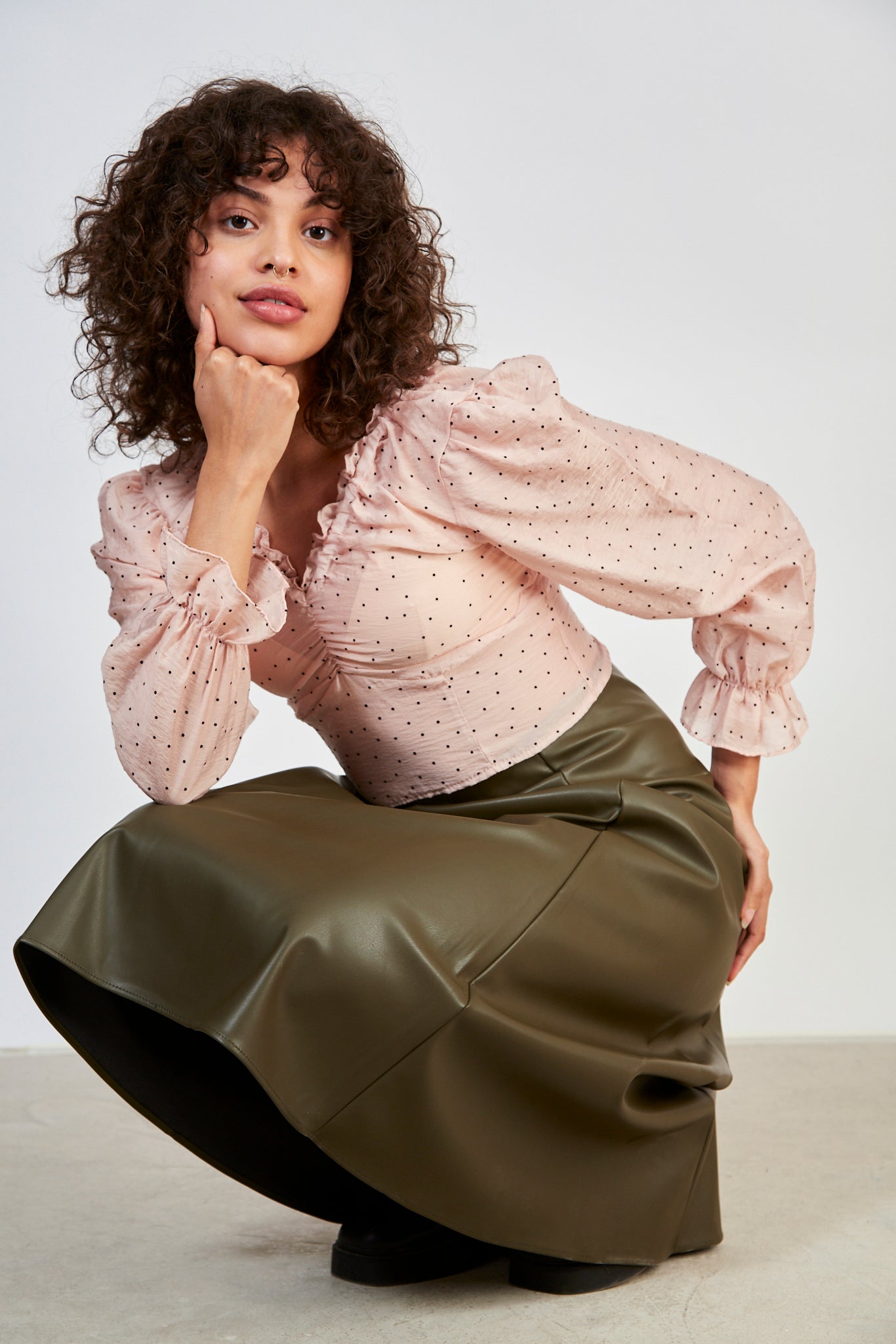 Pink and black polka dot blouse_5