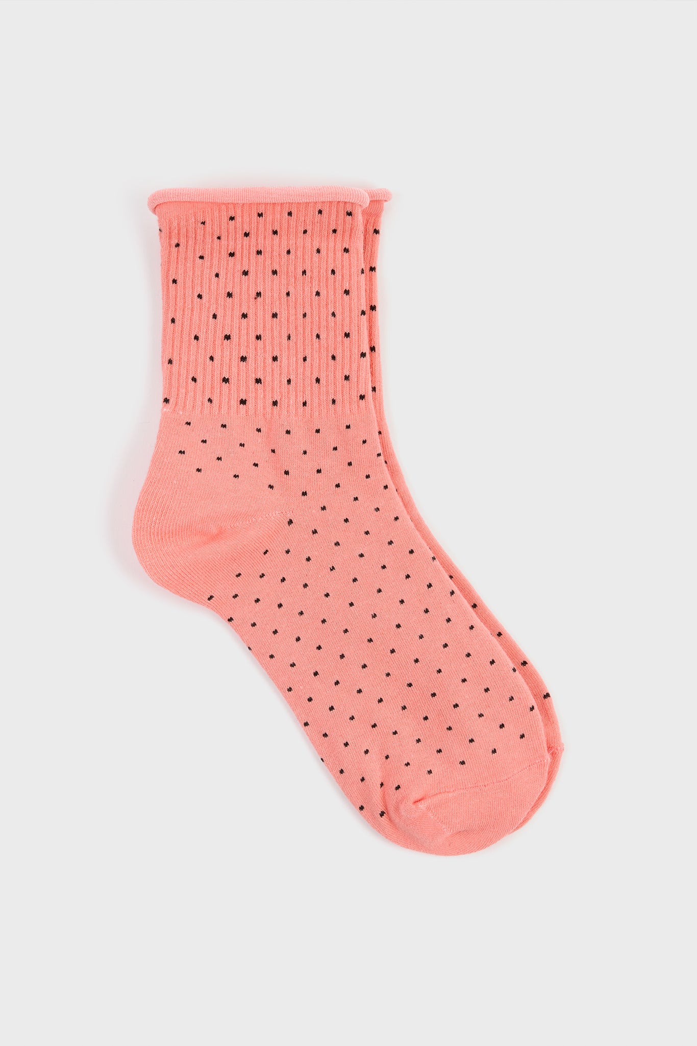 Pink and black polka dot roll trim socks_3