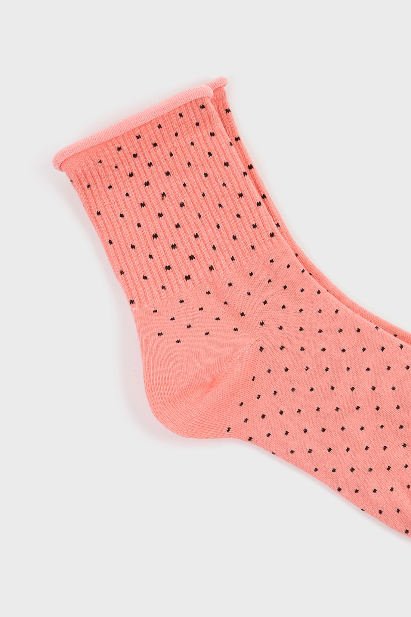 Pink and black polka dot roll trim socks_4