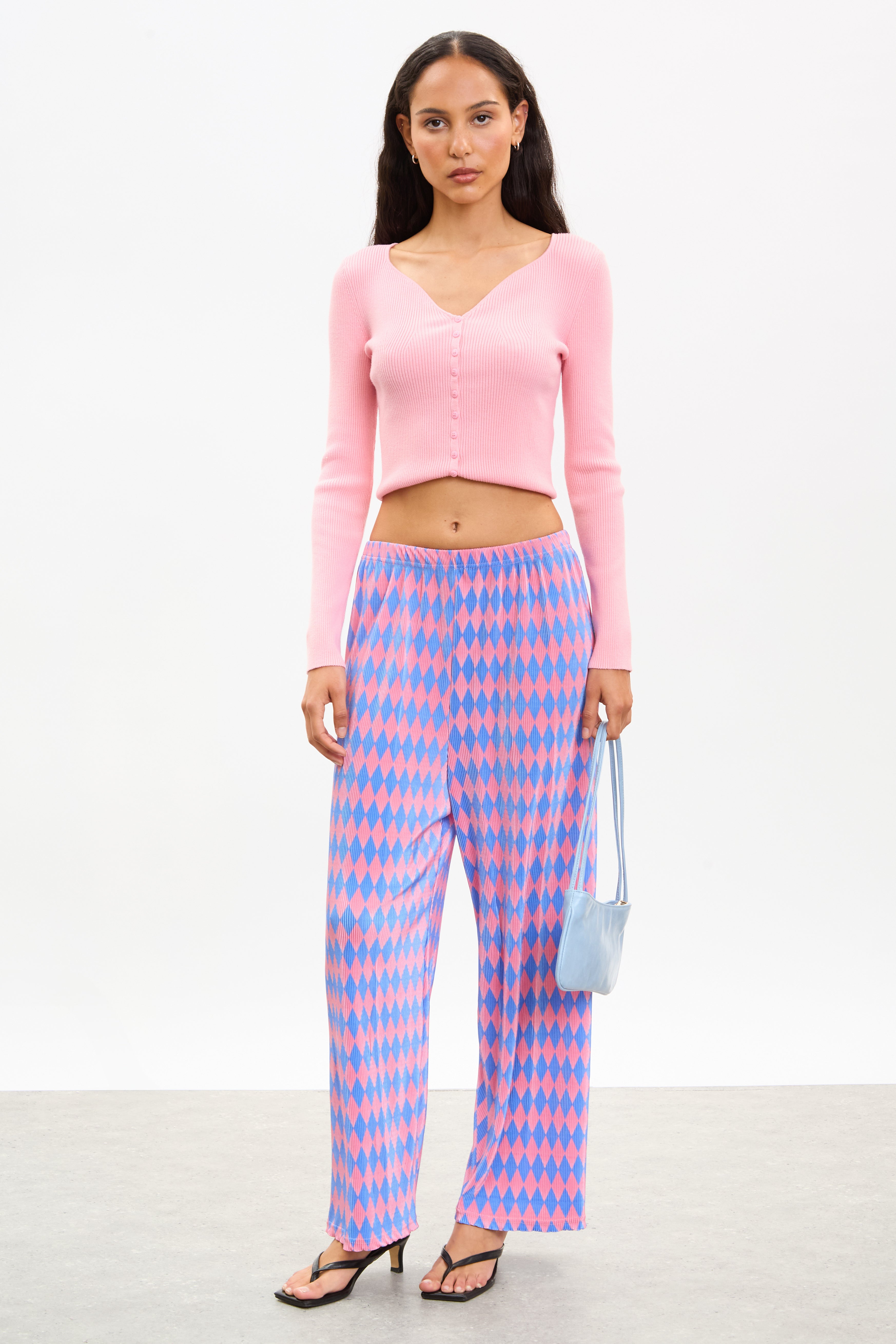 Pink and blue diamond micro pleated trousers_4