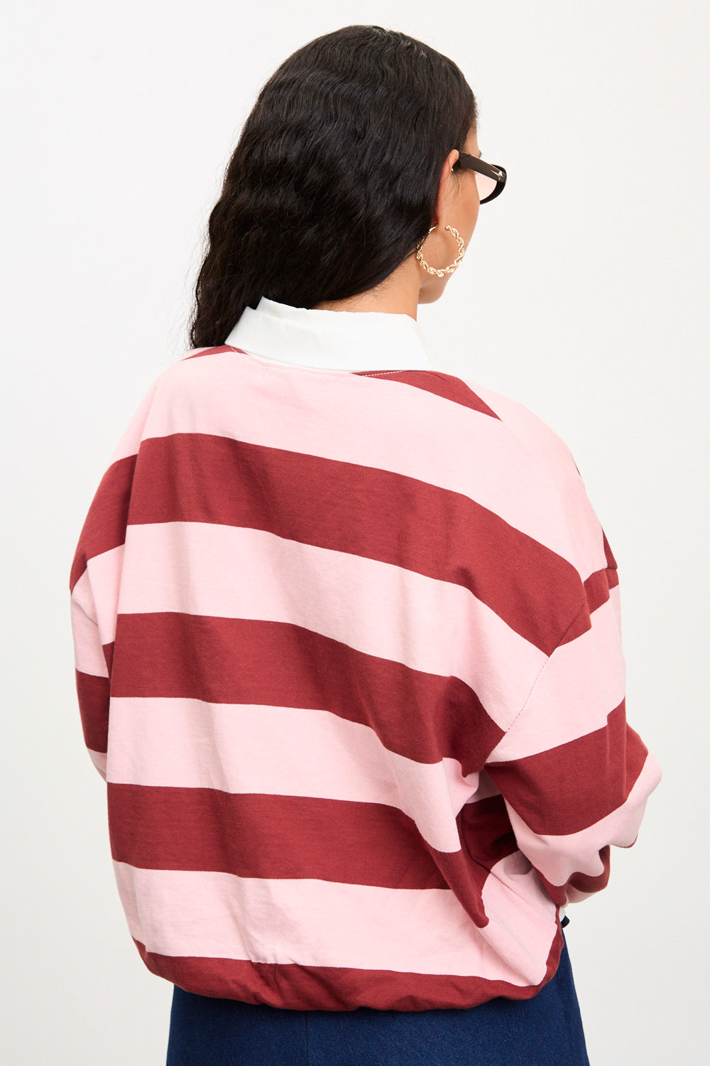 Pink and burgundy thick block striped rugby shirt_3