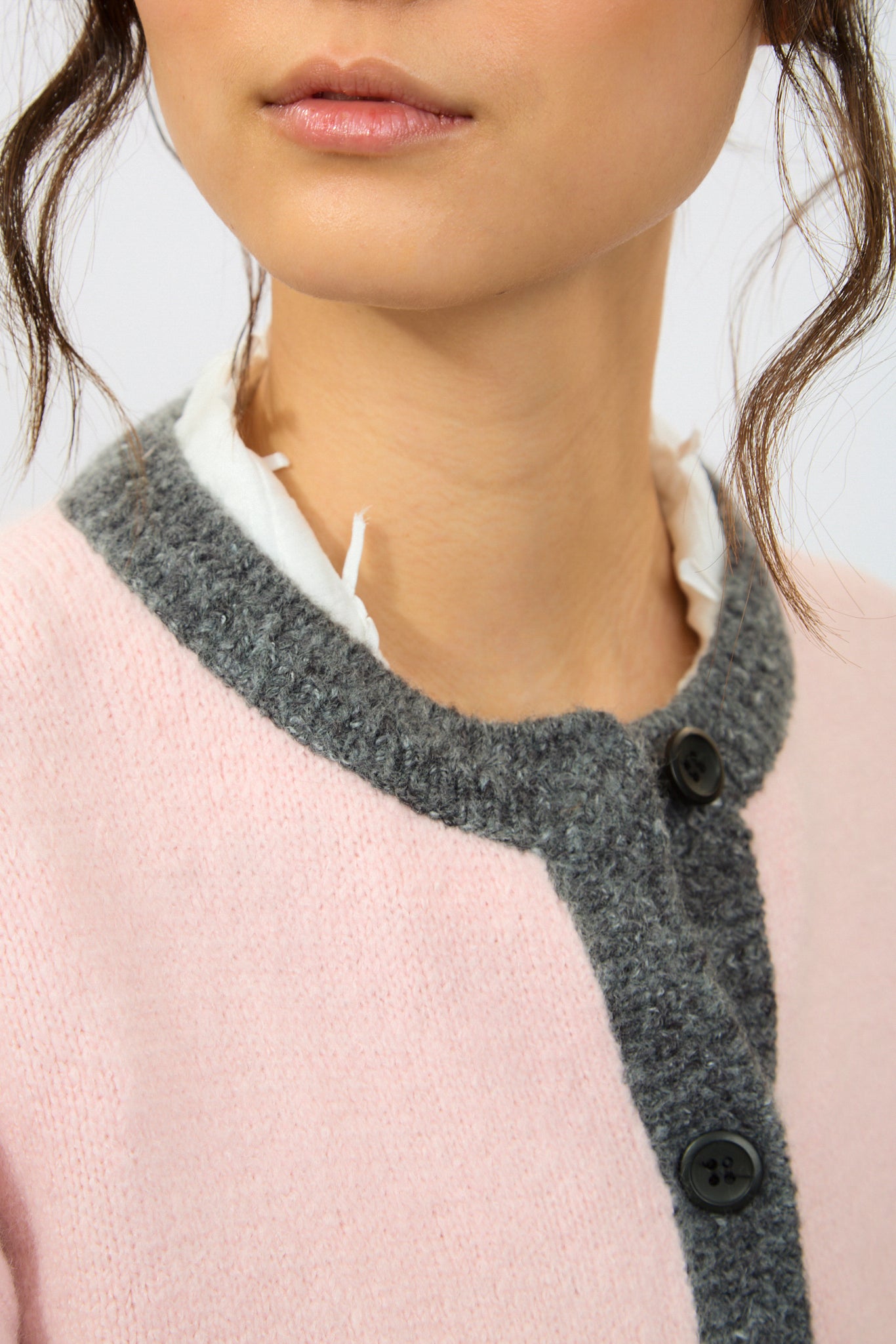 Pink and charcoal contrast trim cardigan_3