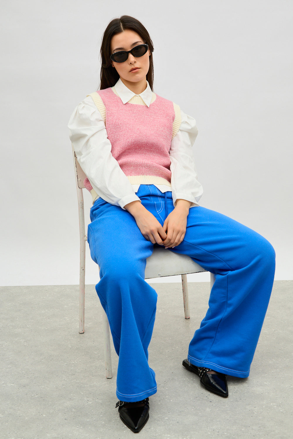 Pink and ivory mix knit sweater vest_5