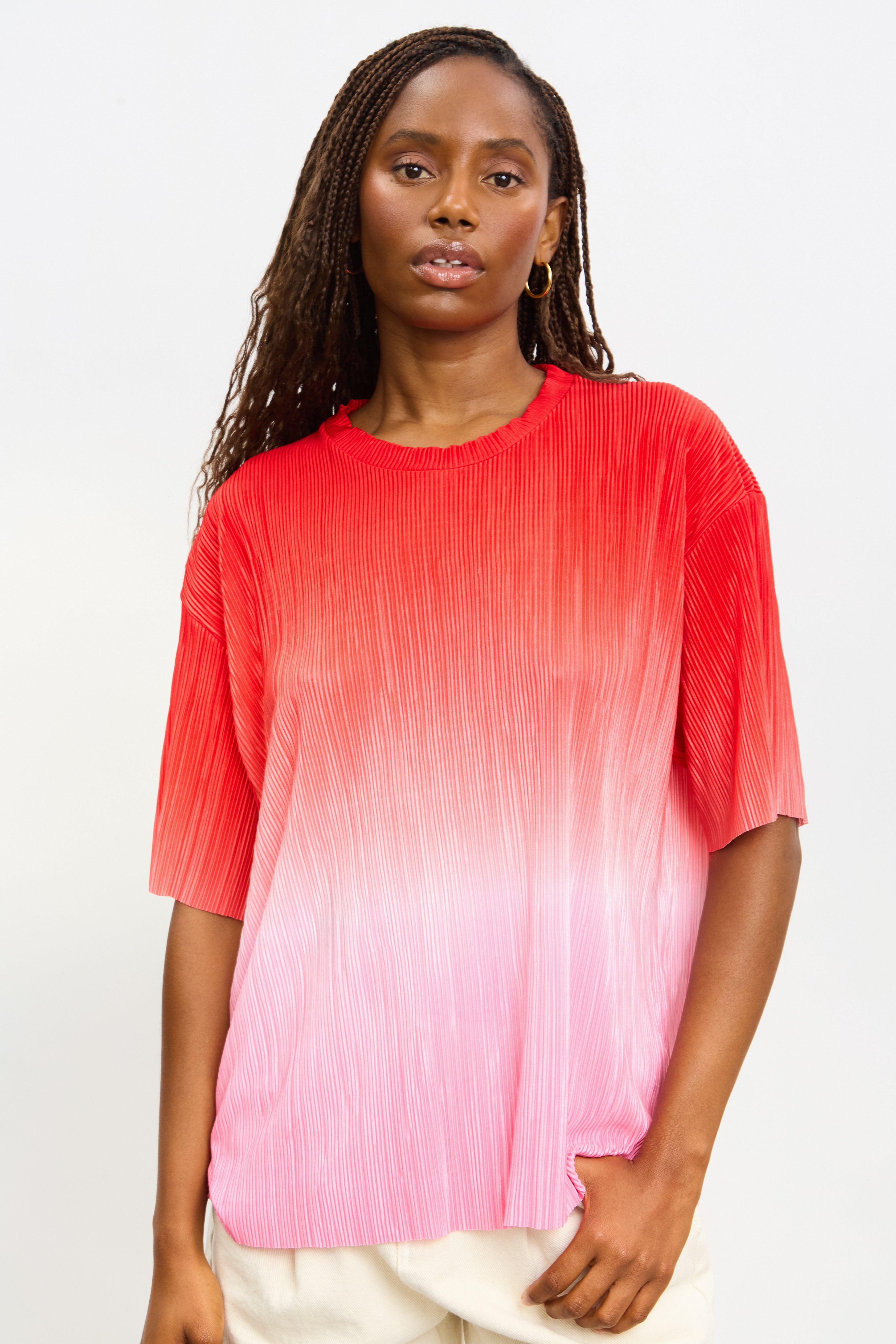 Pink and red bold ombre ribbed tee_1