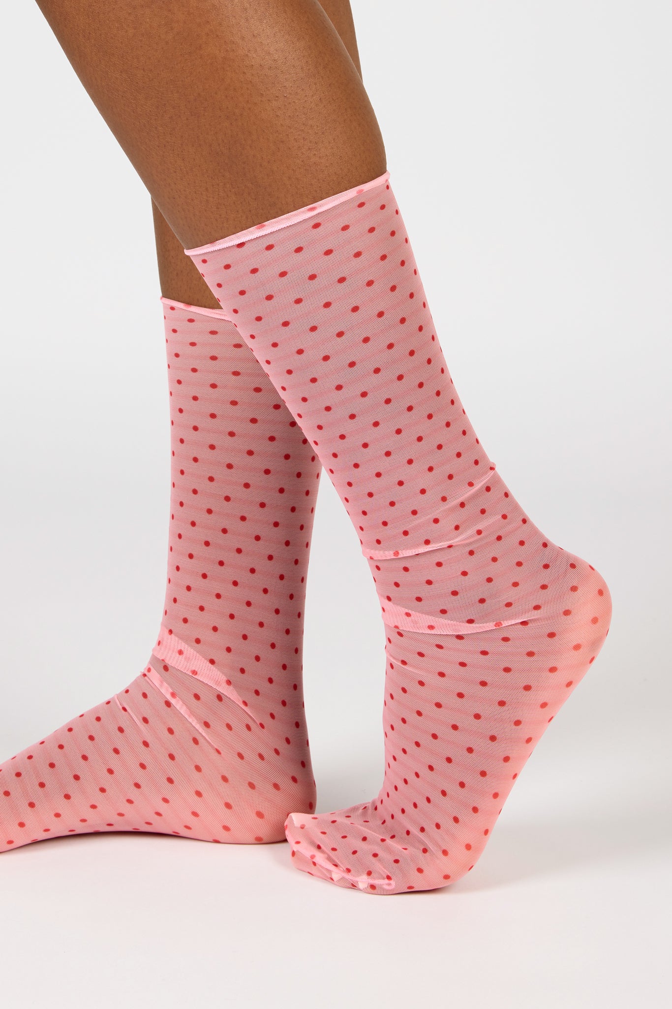Pink and red polka dot sheer socks_3
