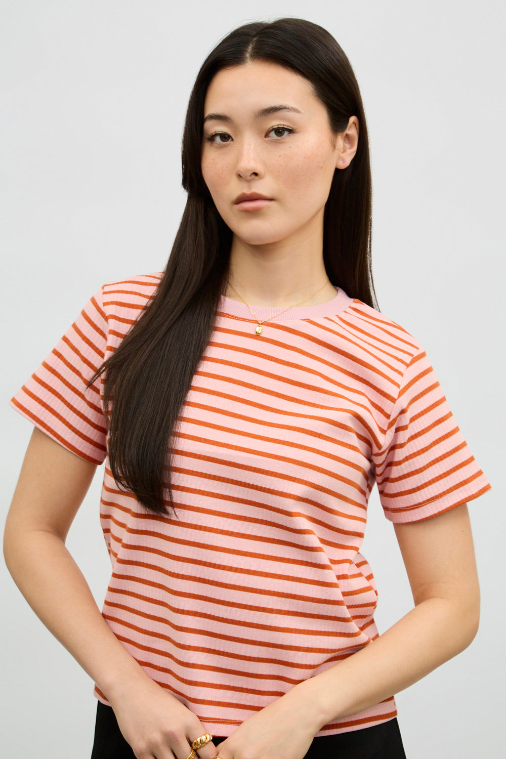 Pink and red striped short sleeve t-shirt_1