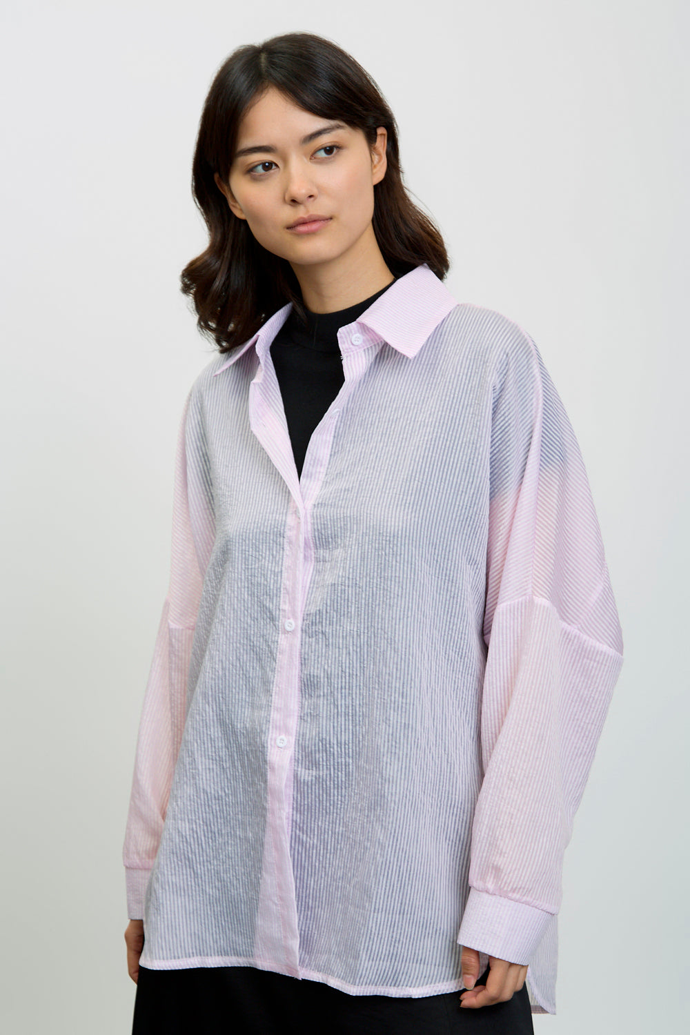 Pink and white semi sheer striped shirt_1