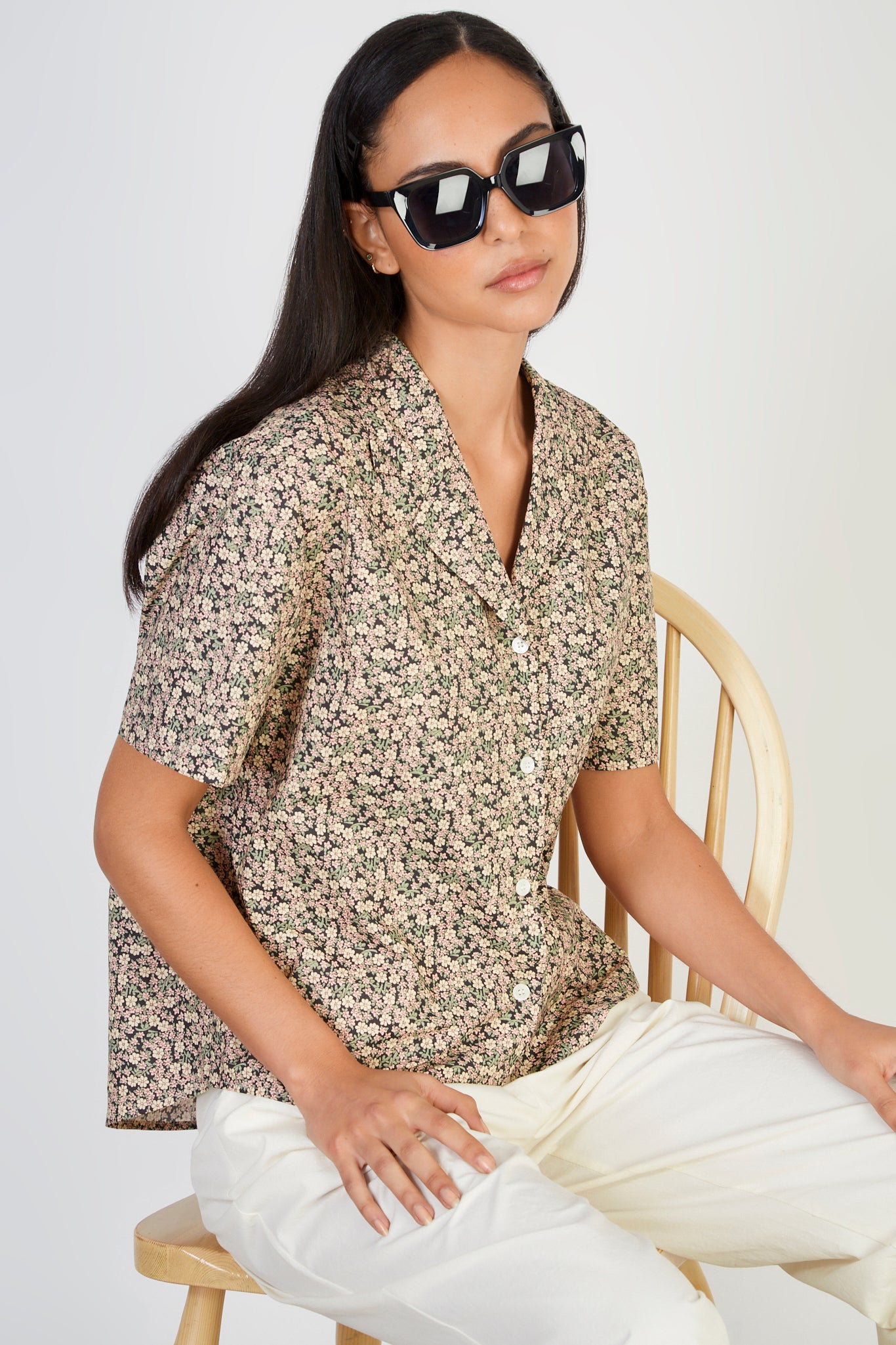 Pink and yellow ditsy floral shirt_5