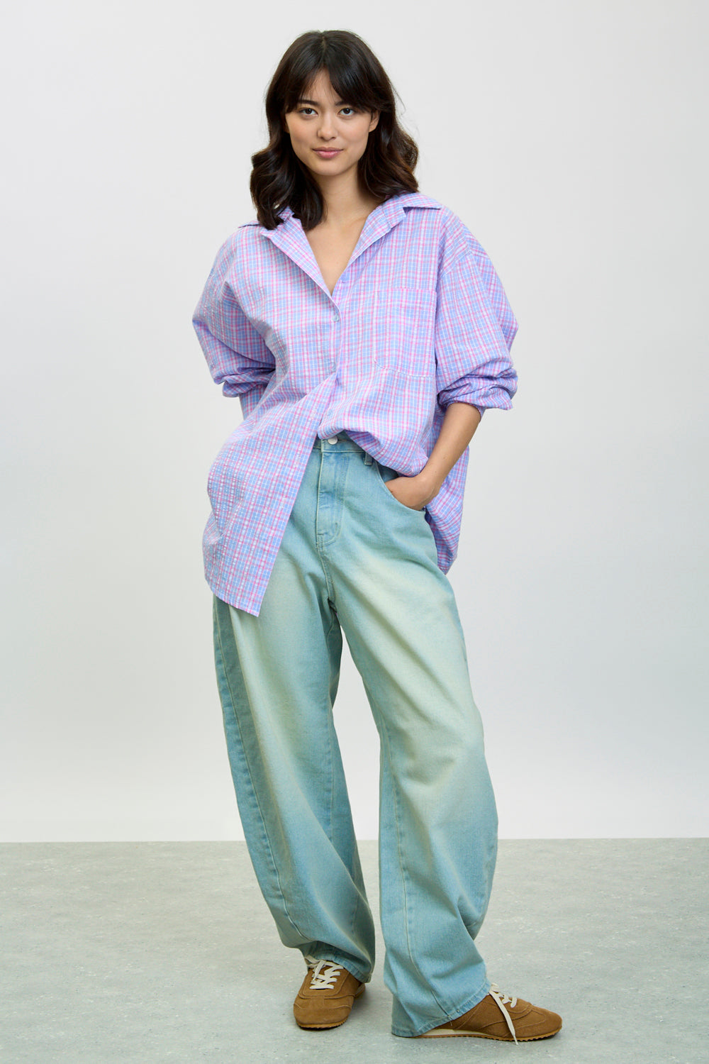 Pink blue and ivory plaid shirt_4