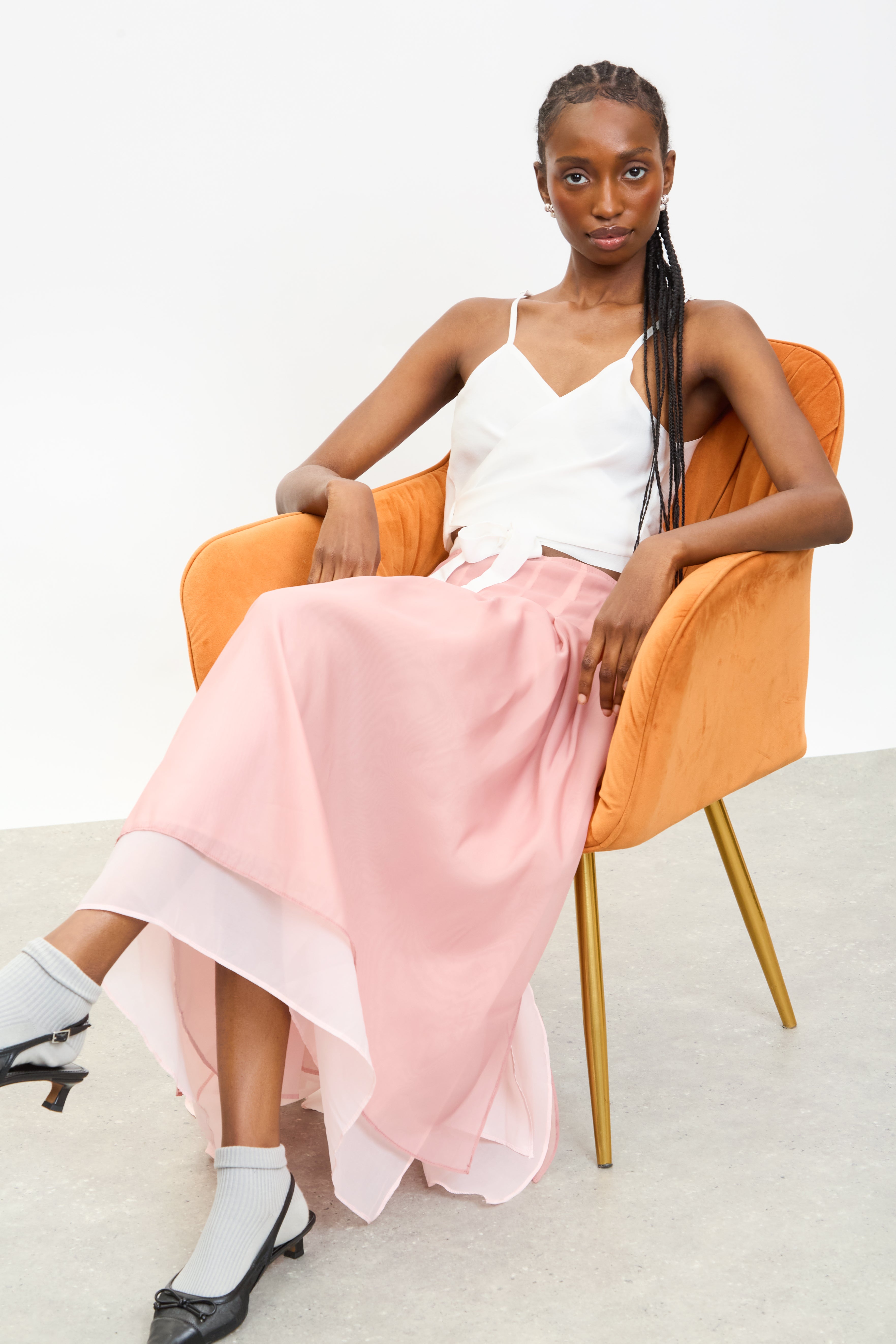 Pink chiffon overlay pleated skirt_5