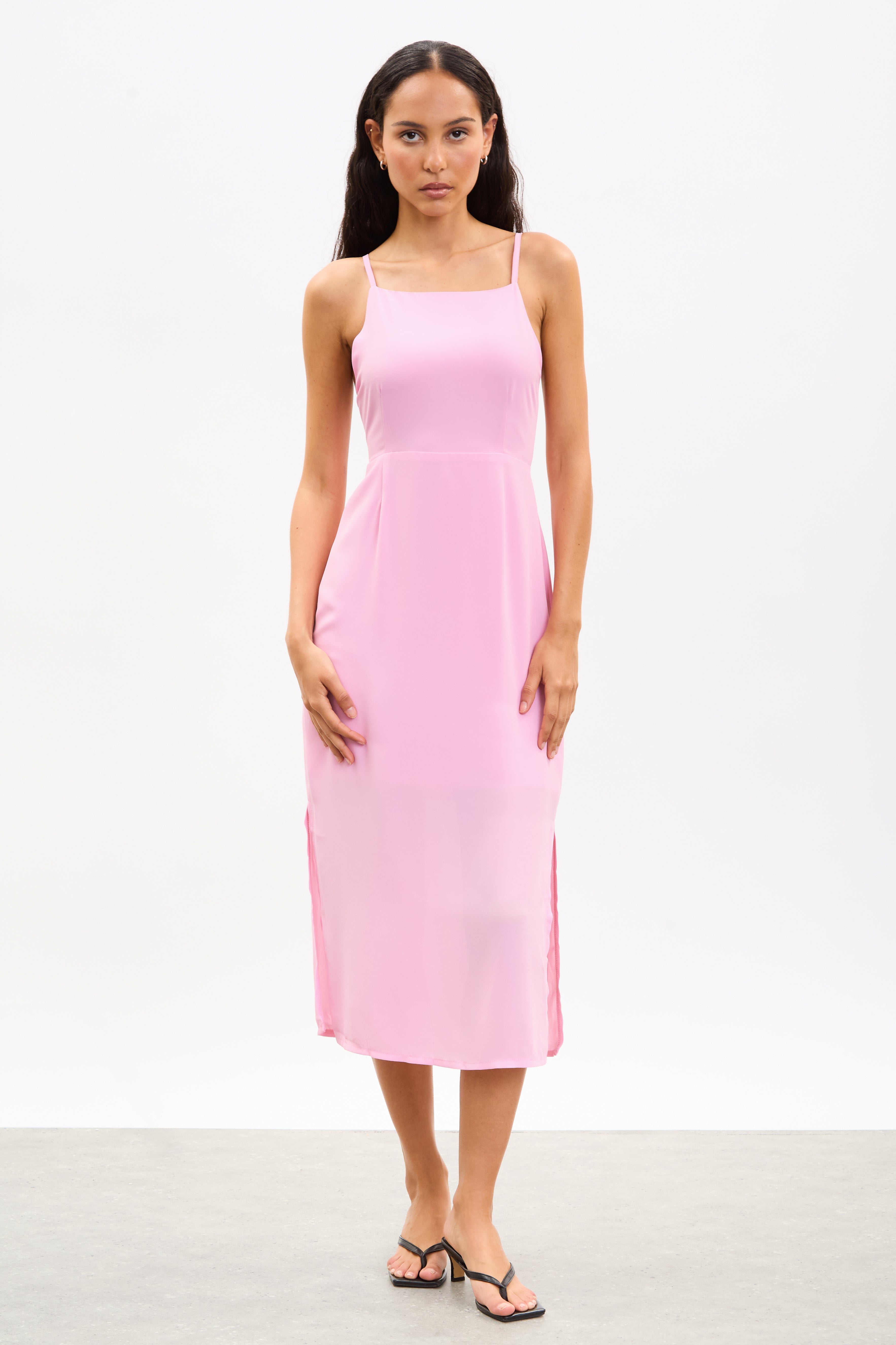 Pink cross tie back strappy dress_1