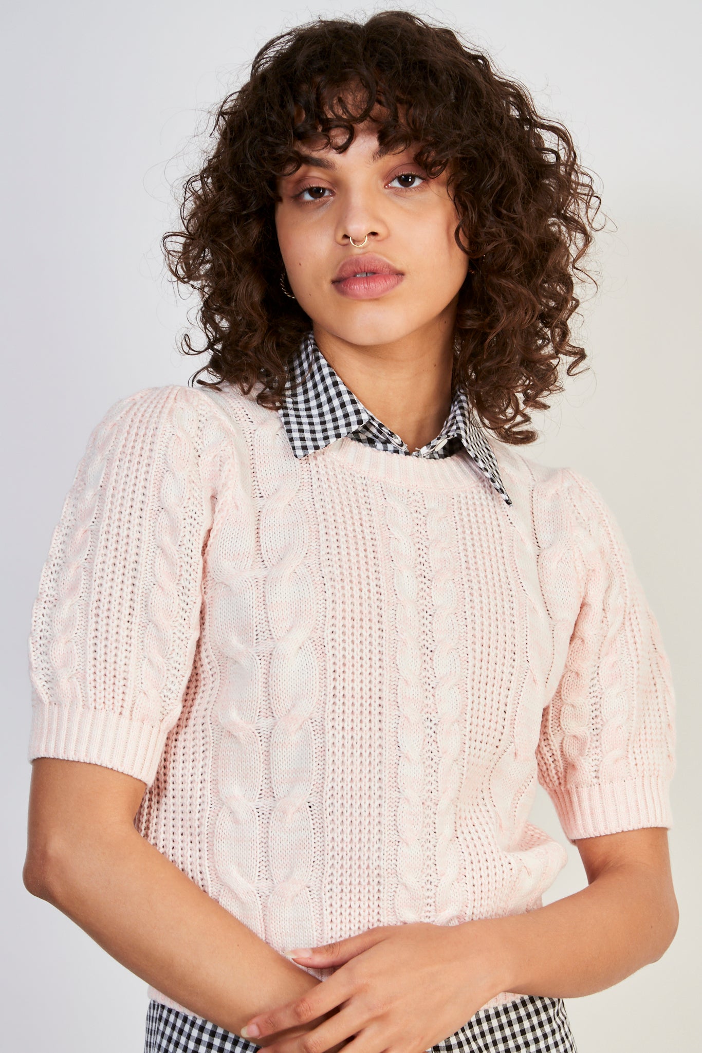 Pink mixed cableknit tee_2