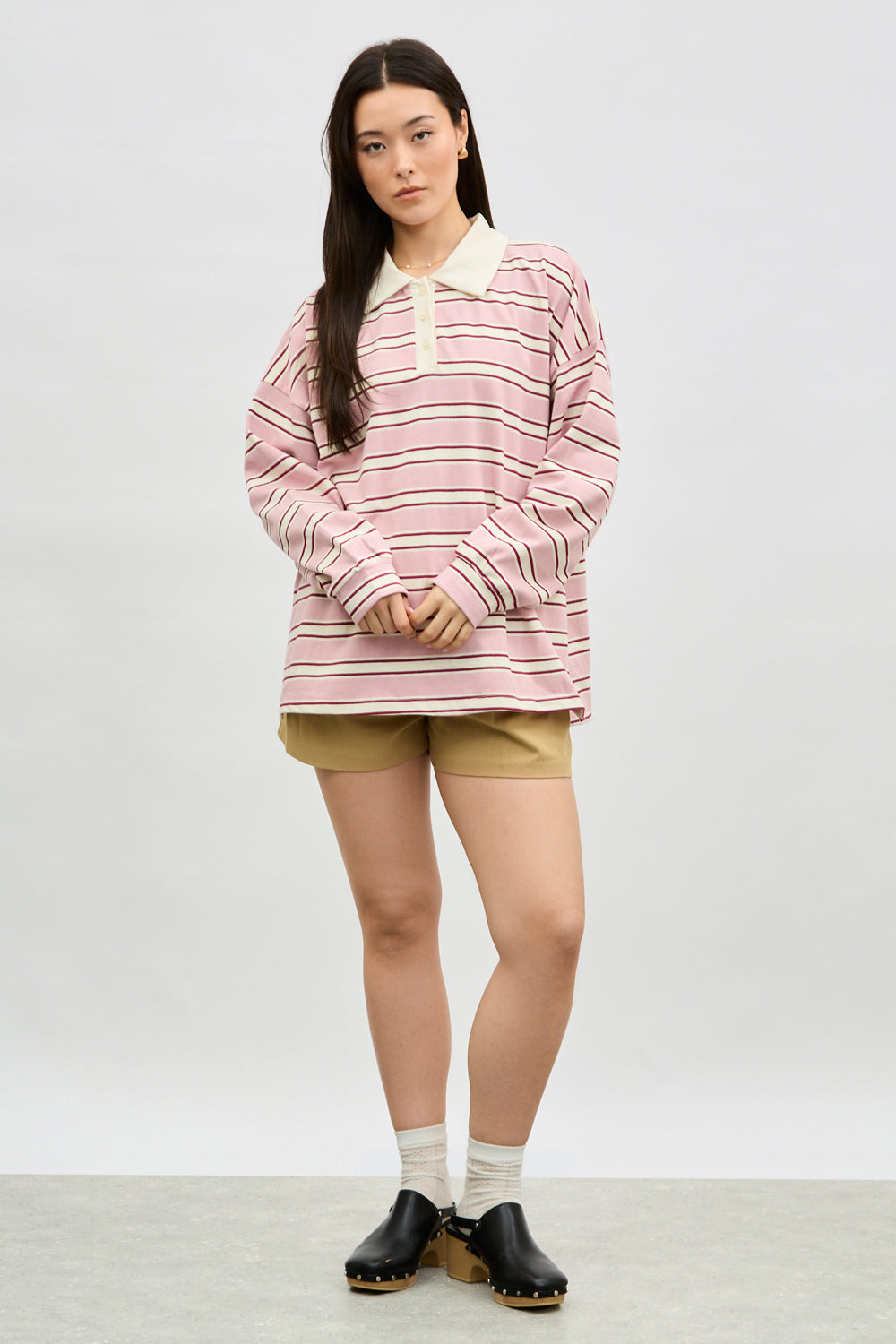Pink red and ivory striped rugby top_4